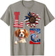 Love Brittany Spaniel Dog American Flag 4th of July T-Shirt - T-Shirt | Sand