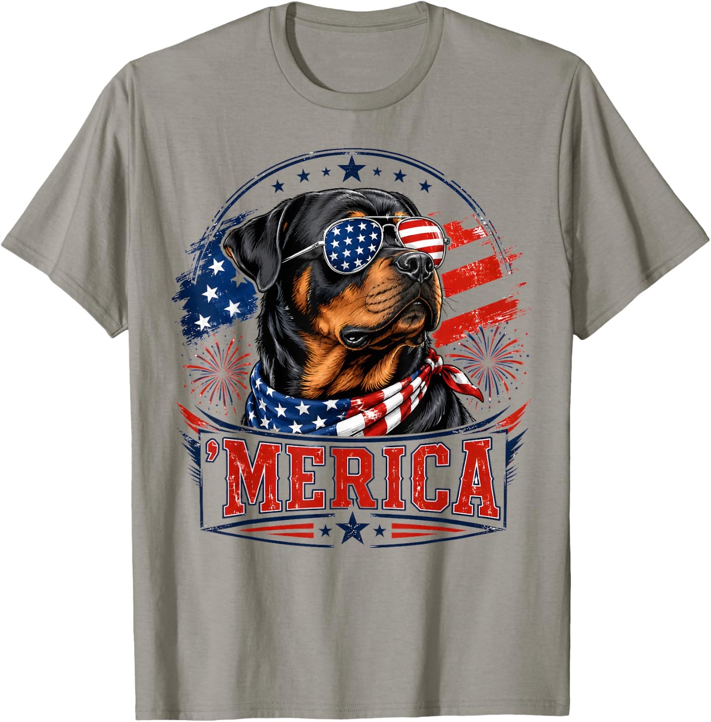 Merica Rottweiler Patriotic Dog 4th of July Dog Lover T-Shirt - T-Shirt | Sand