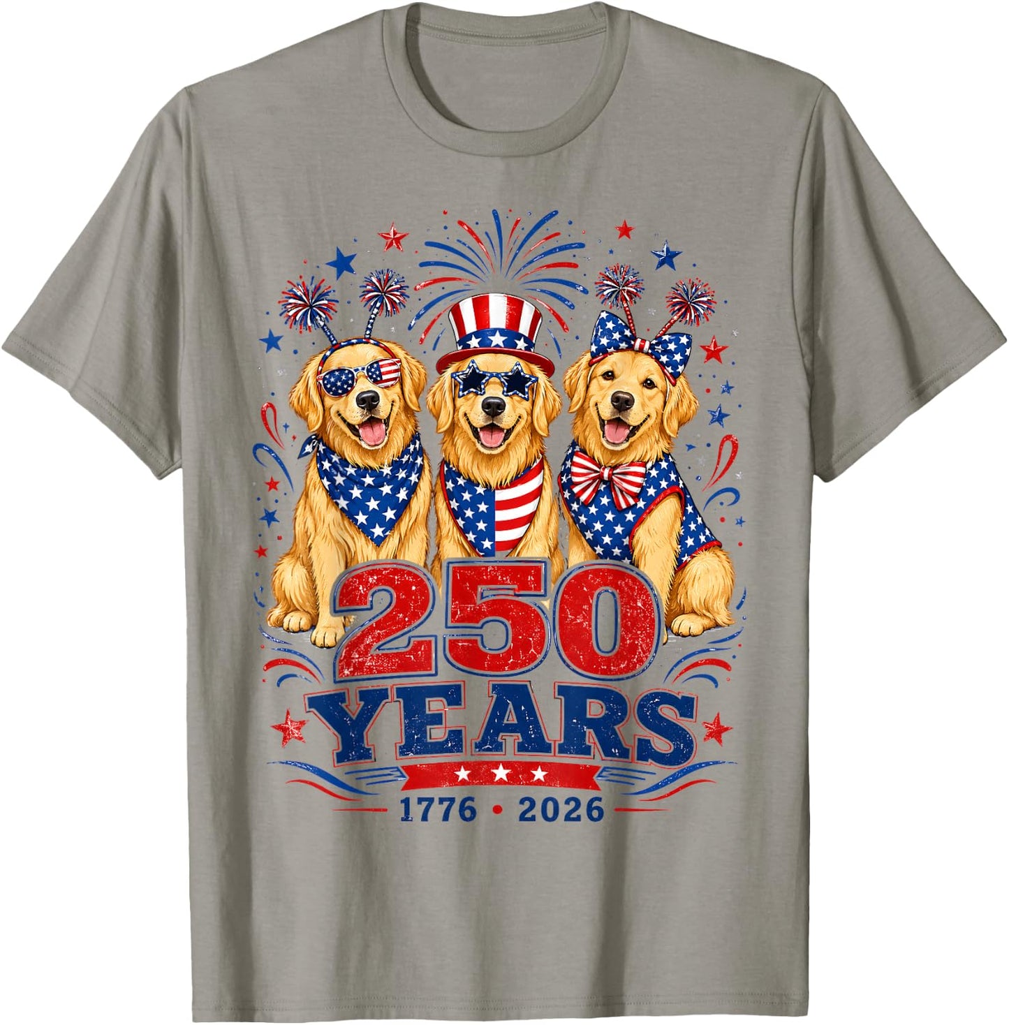 250 Years 1776 2026 Golden Retriever Patriotic Dog 4th July T-Shirt - T-Shirt | Sand