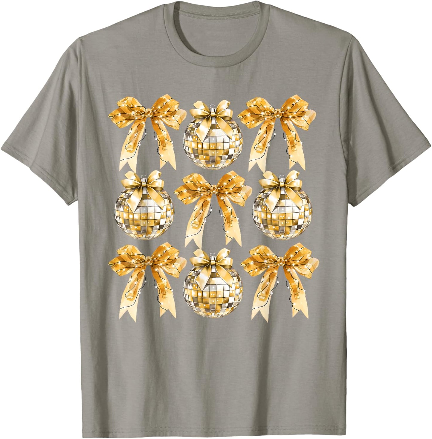 Gold Coquette Bow Disco Ball Retro New Years Eve Hello 2025 T-Shirt - T-Shirt | Sand