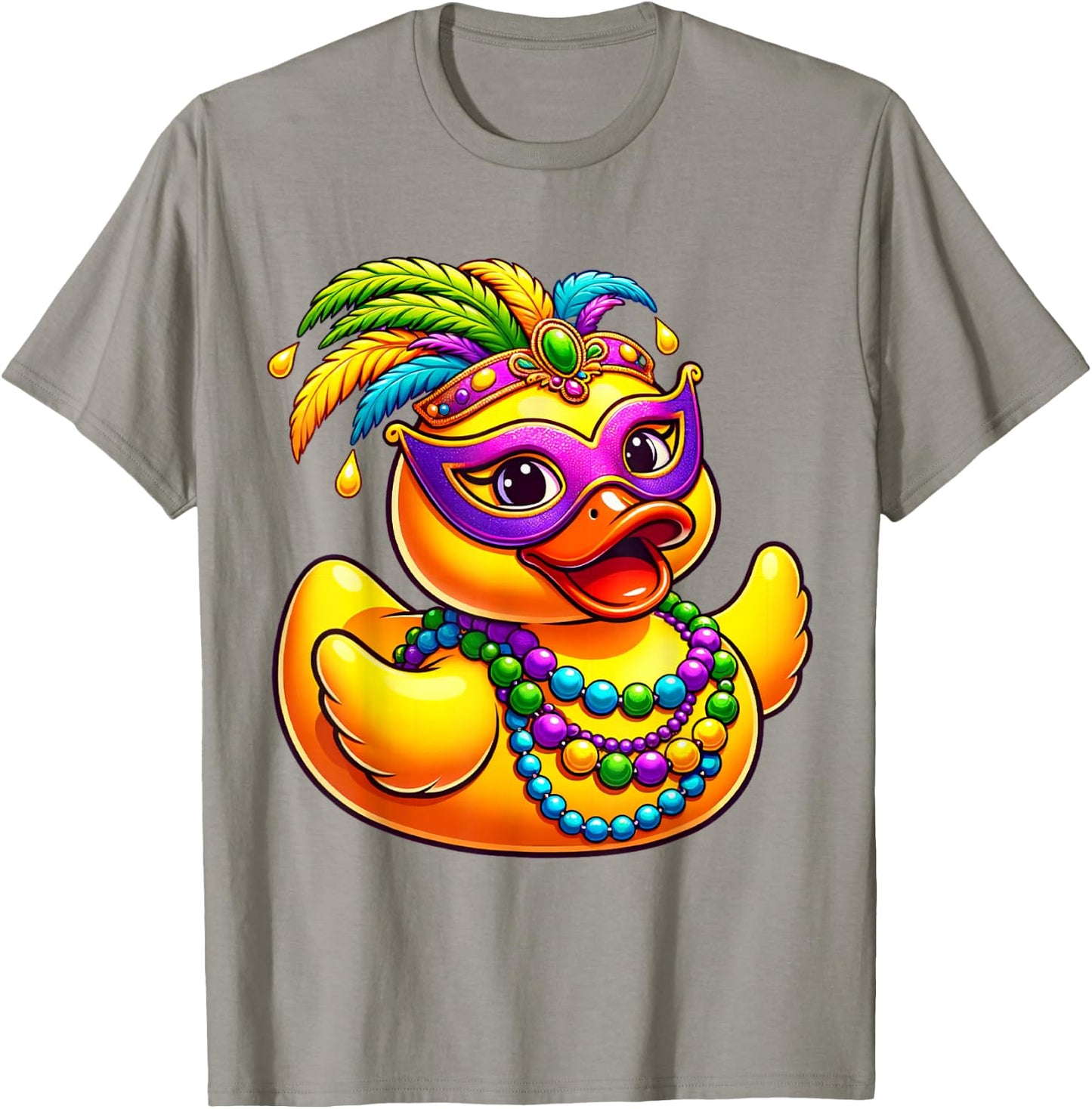 Mardi Gras Duck Wearing Mardi Gras Costume Beads Mask T-Shirt - T-Shirt | Sand