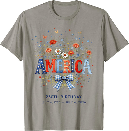 America 250th Birthday Wildflower 4th of July T-Shirt - T-Shirt | Sand