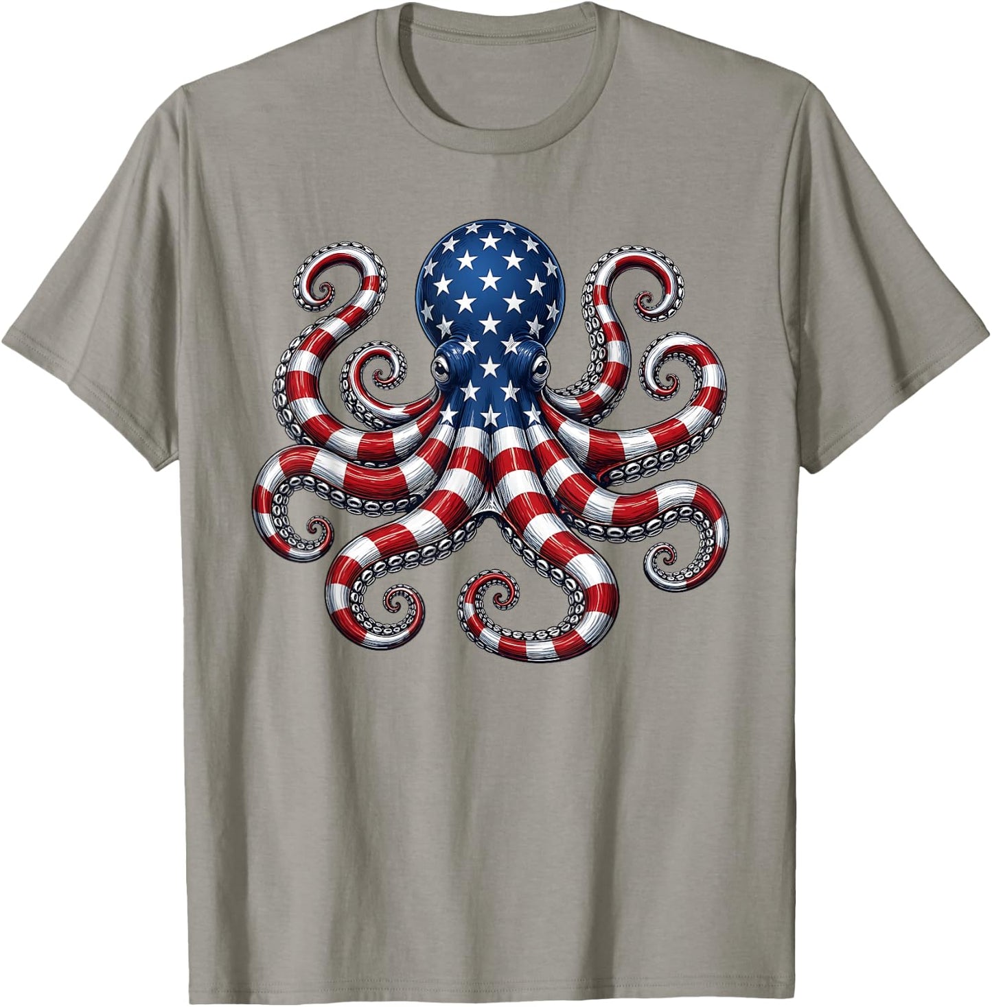 American Flag Octopus Patriotic 4th of July Ocean T-Shirt - T-Shirt | Sand