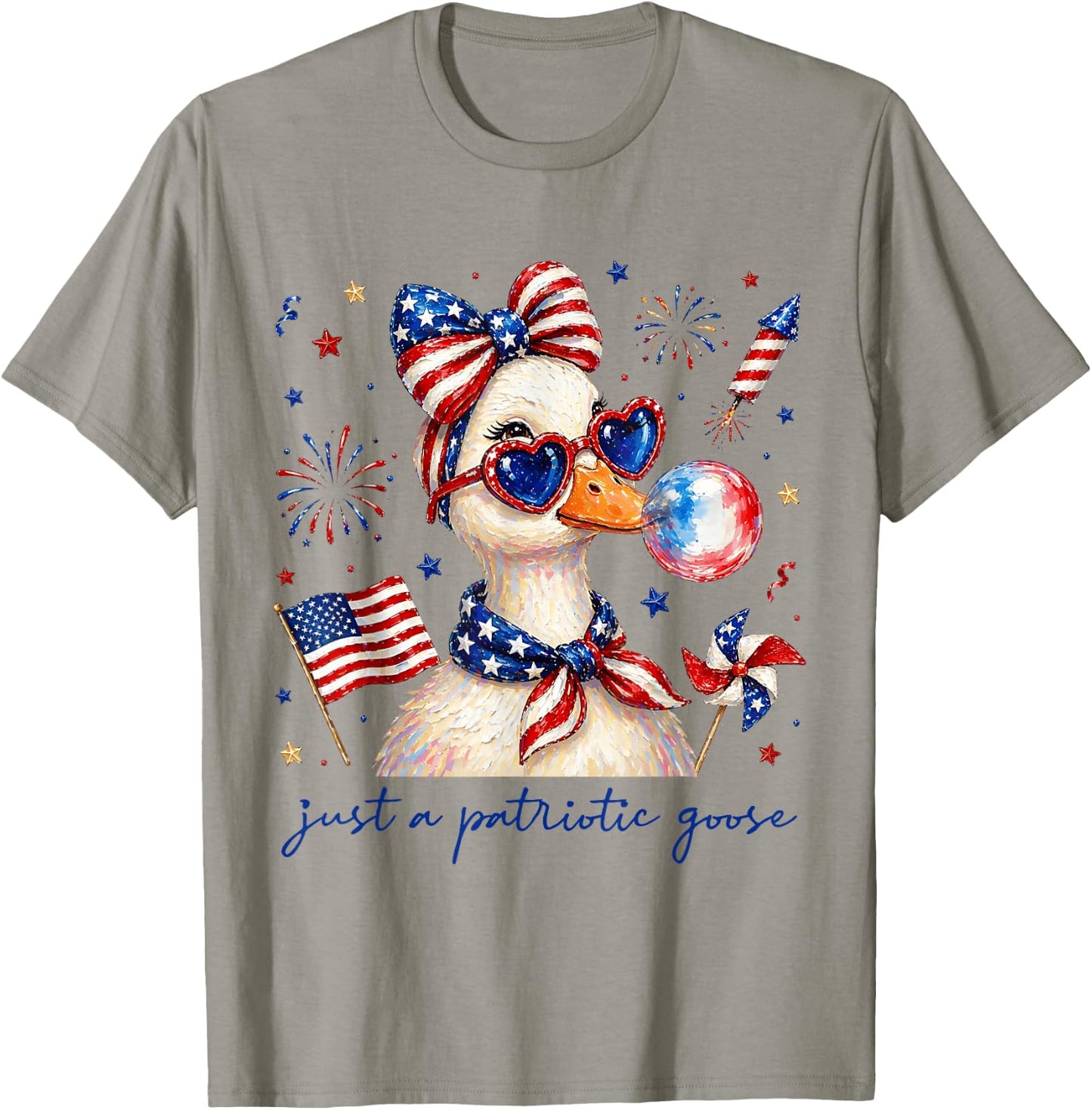 4th of July Just A Patriotic Goose Bow Sunglasses Women Girl T-Shirt - T-Shirt | Sand