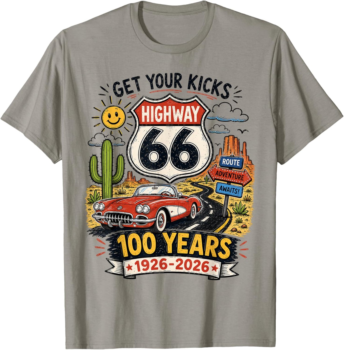 Vintage Highway 66 100 Year Centennial Anniversary Souvenir T-Shirt - T-Shirt | Sand