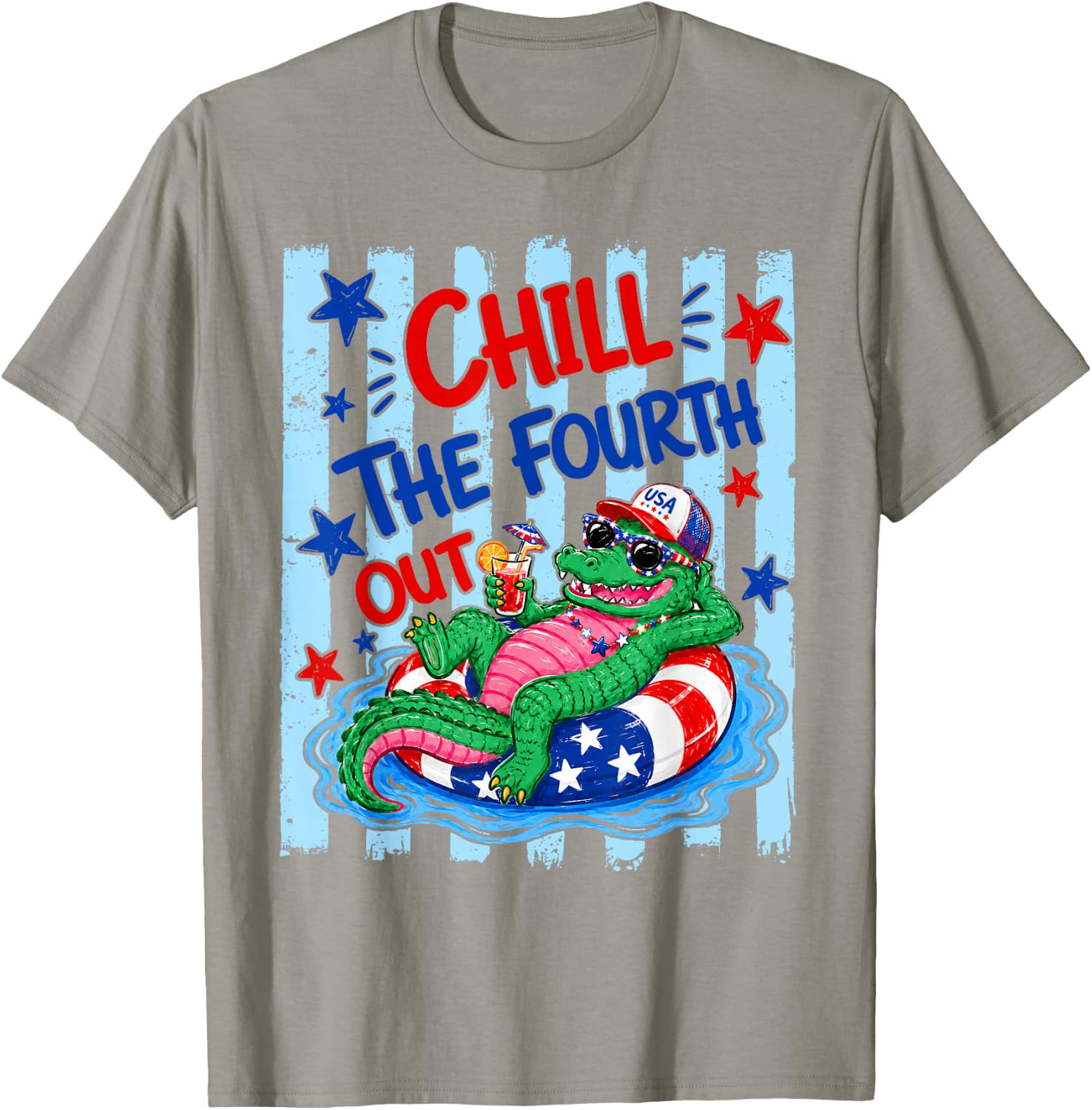 Retro Chill The Fourth Out Funny Alligator 4th of July Gator T-Shirt - T-Shirt | Sand