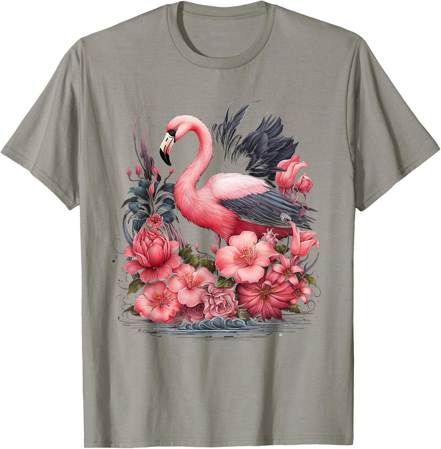 Flamingo and Flowers Floral Flamingos pink T-Shirt - T-Shirt | Sand