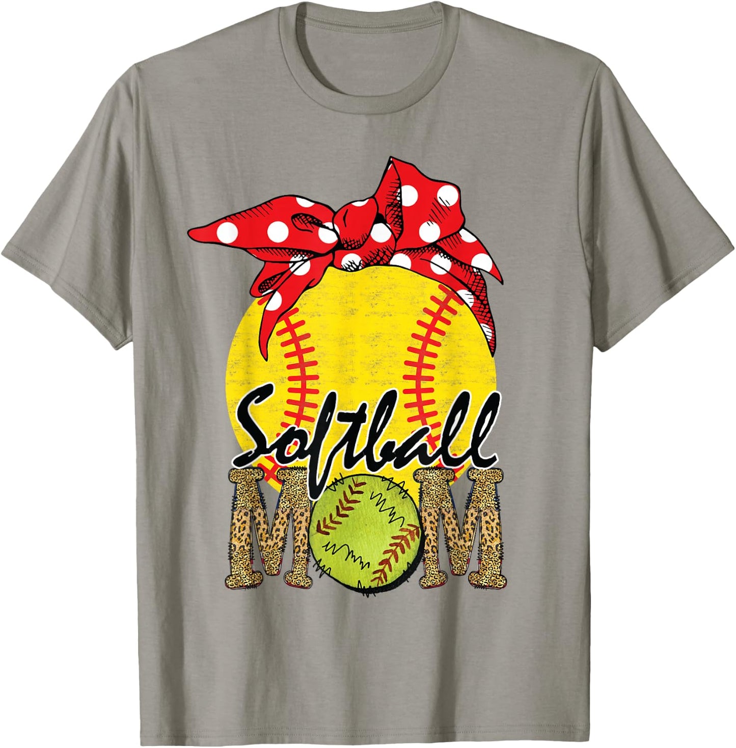 Softball Mom Messy Bun Leopard Softball Mothers Day T-Shirt - T-Shirt | Sand