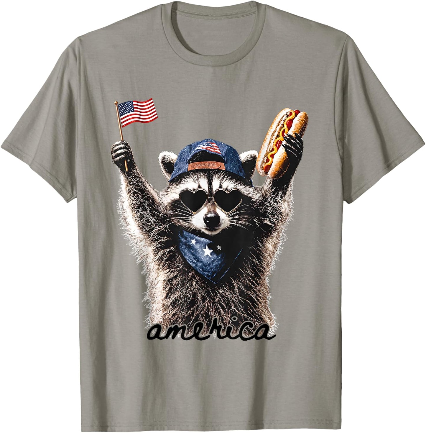 America Patriotic Raccoon T-Shirt - T-Shirt | Sand
