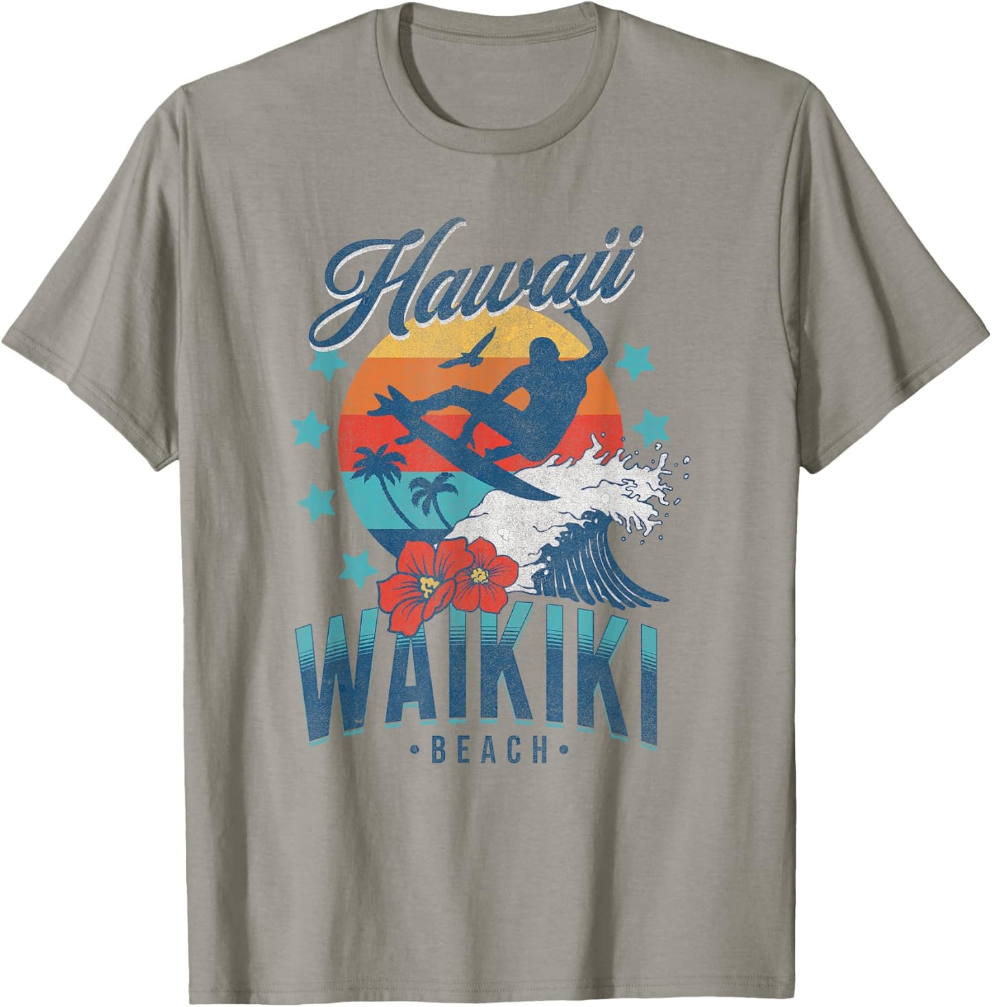 Waikiki Beach Hawaii Surfing Vintage Hawaiian Retro Surf T-Shirt - T-Shirt | Sand
