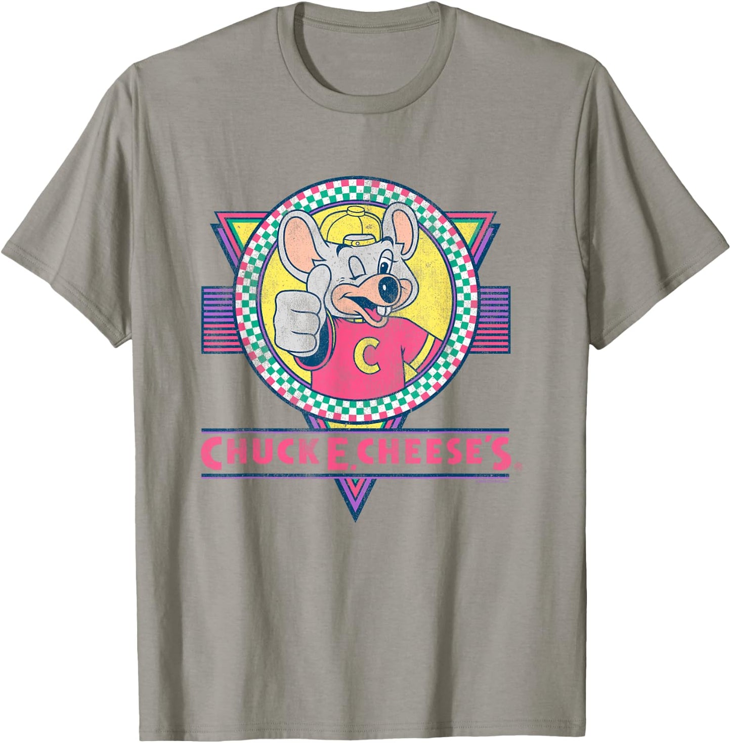Chuck E. Cheese Winking Thumbs Up Logo Distressed , white, S T-Shirt - T-Shirt | Sand
