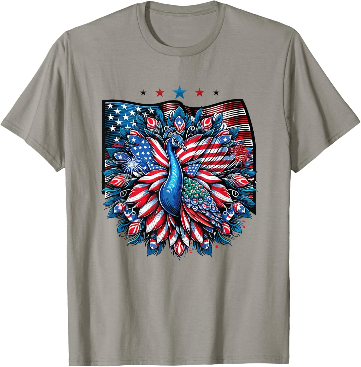 Patriotic Stars Stripes Peacock 4th Of July T-Shirt - T-Shirt | Sand
