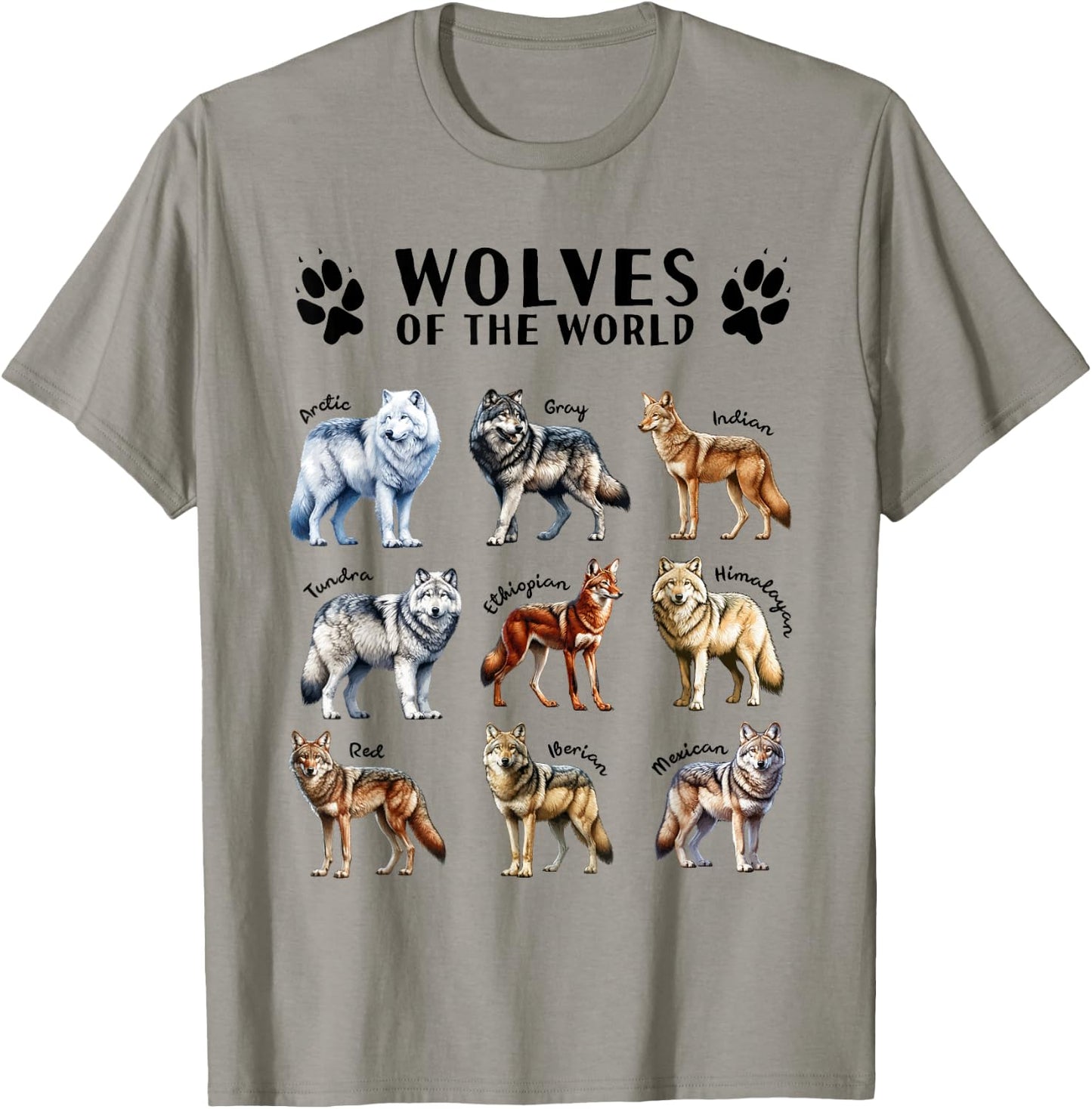 Wolves of the World Educational Collection Wolf Types Animal T-Shirt - T-Shirt | Sand