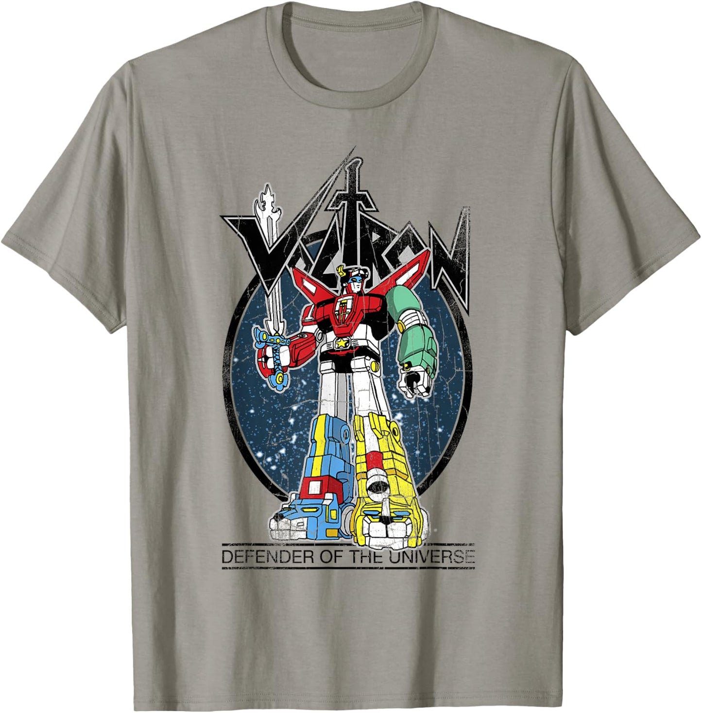 Voltron Retro Defender Colourful Distressed T-Shirt - T-Shirt | Sand