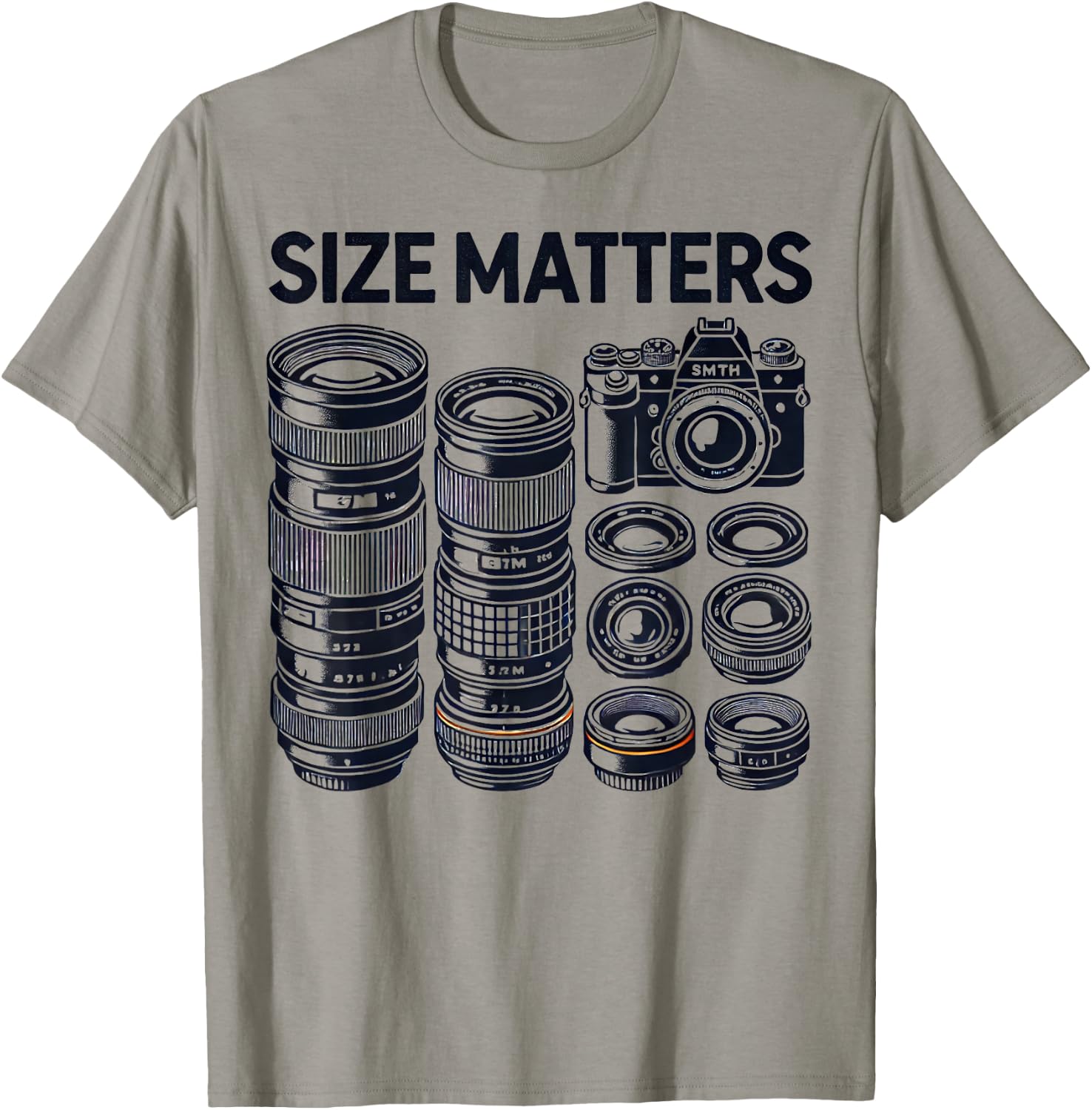 Funny Camera Lovers Humour Size Matters Photographer , white, S T-Shirt - T-Shirt | Sand