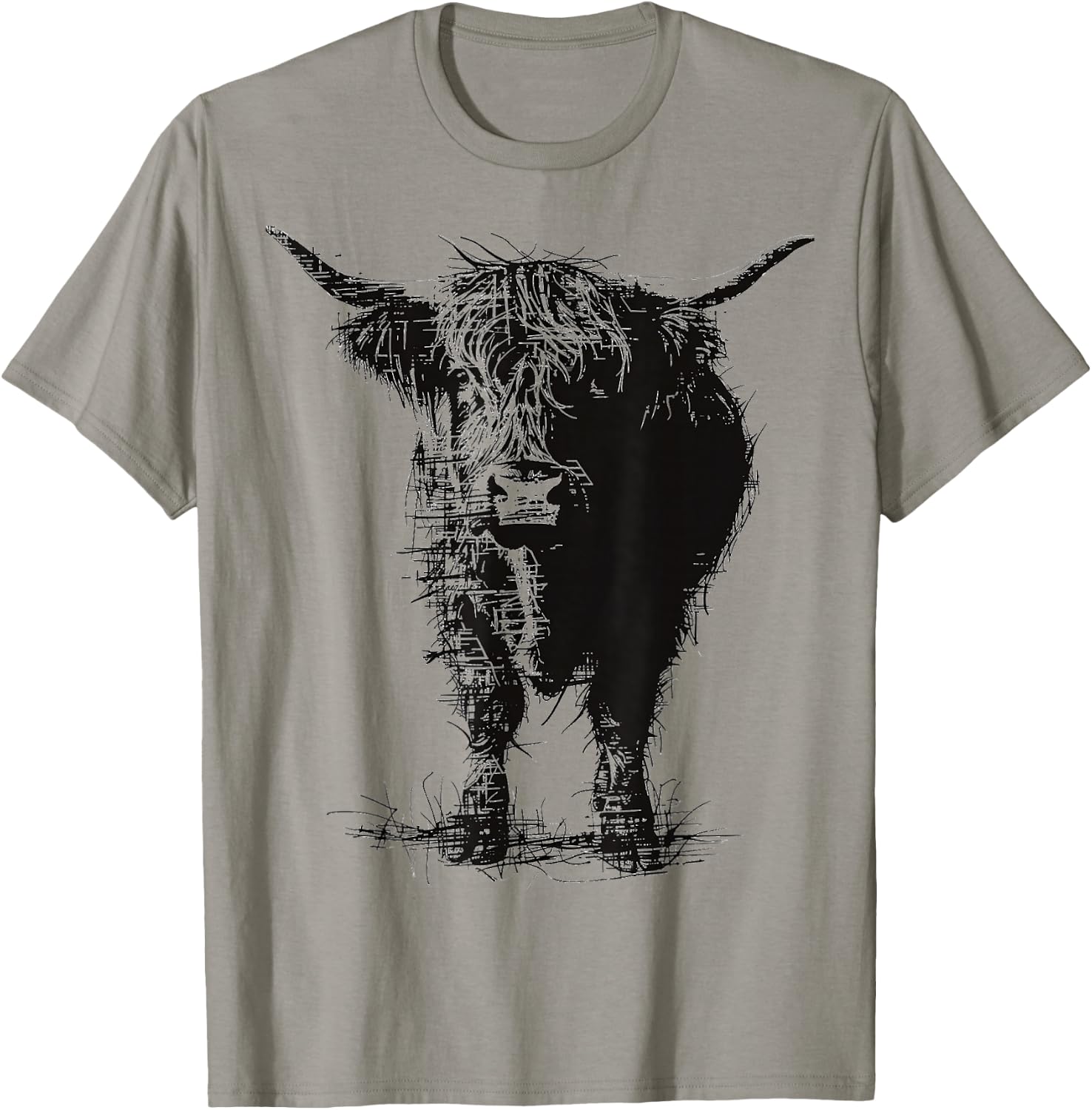 Highland Cow Motif Abstract Drawing Animal Art Highland Cow T-Shirt - T-Shirt | Sand