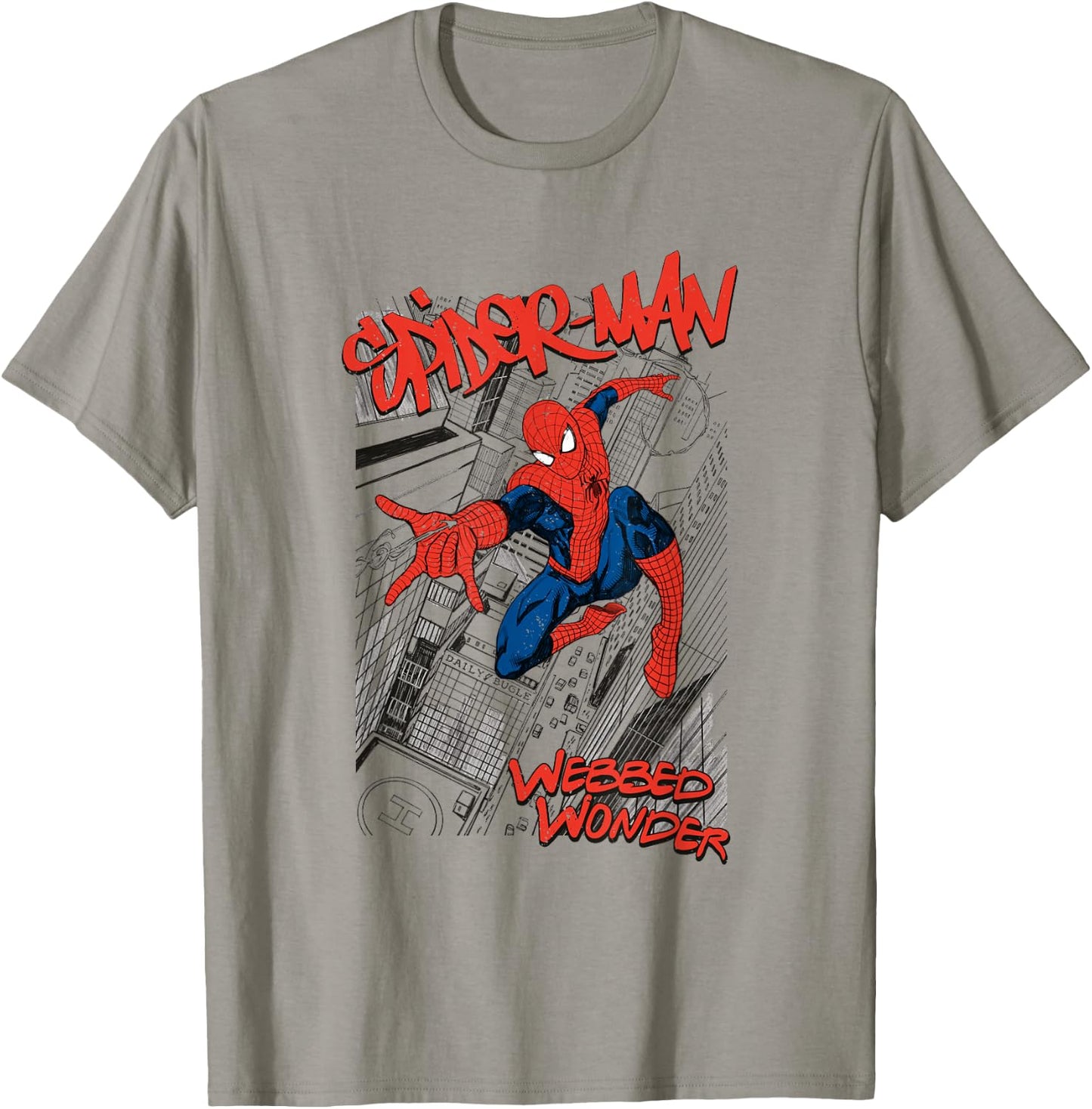 Marvel Spiderman Sketch City White Cartoon Short Sleeve S Adult Spiderman Fans T-Shirt - T-Shirt | Sand