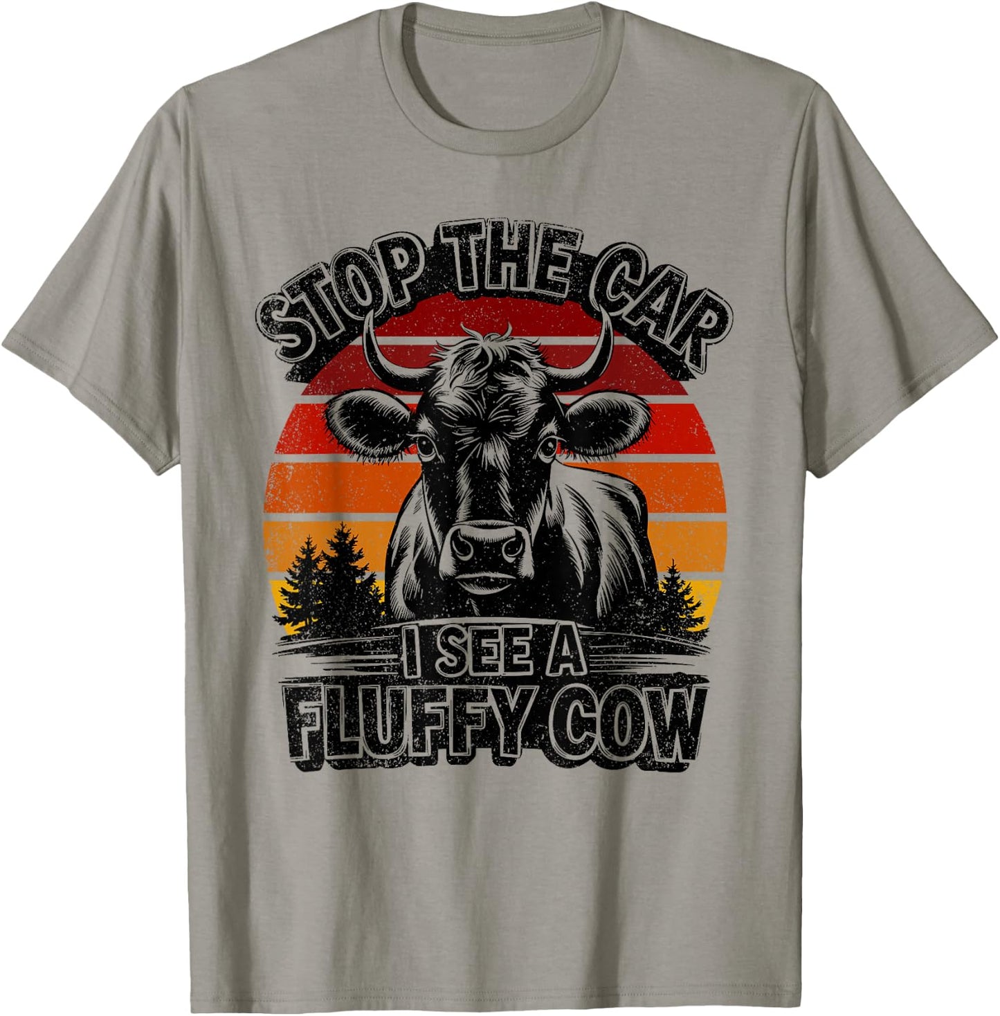 Retro Stop The Car I See A Fluffy Cow Vintage Highland Cow T-Shirt - T-Shirt | Sand