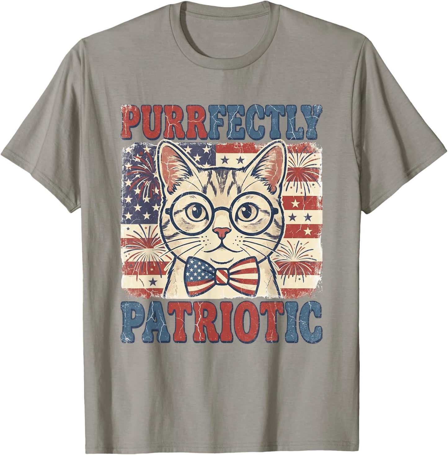 Purrfectly Patriotic Cat Vintage 4th of July Graphic T-Shirt - T-Shirt | Sand