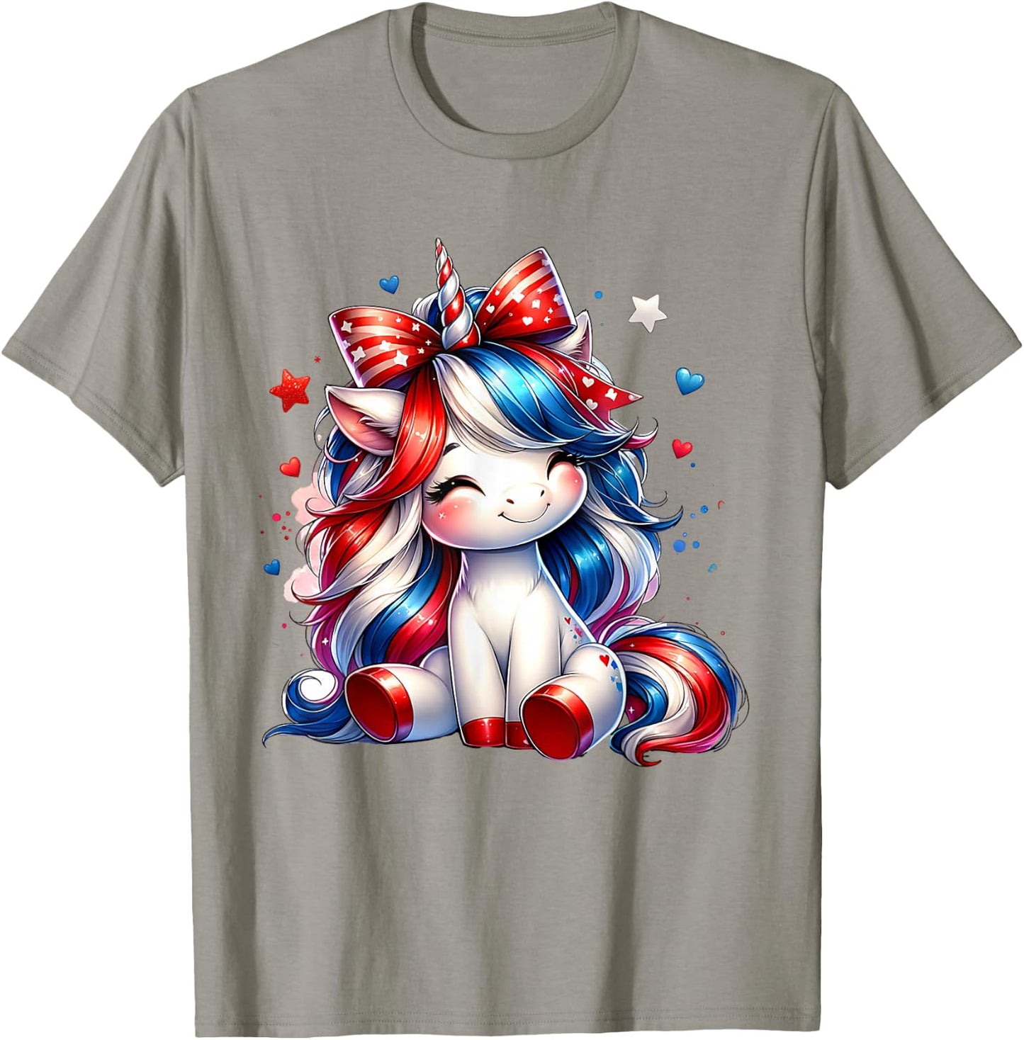 Cute Unicorn 4th Of July Girls Kids American Flag USA Girls T-Shirt - T-Shirt | Sand