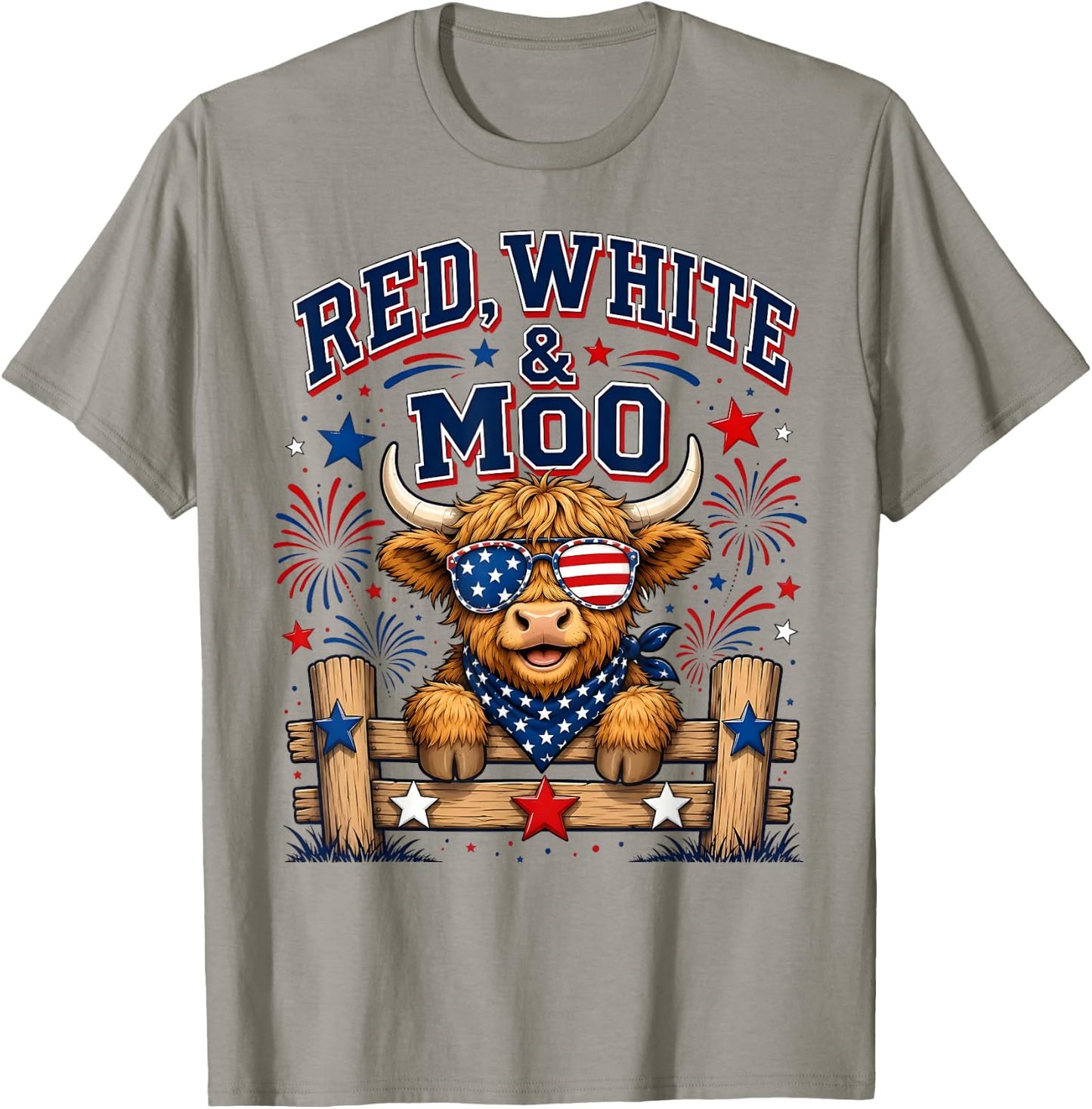 Cute Red White and Moo Funny Patriotic 4th of July USA Flag T-Shirt - T-Shirt | Sand
