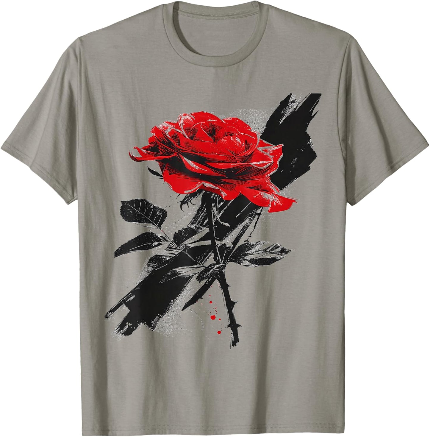 Rose Drawing Flower Lovers Artwork Graphic Motif Rose , White T-Shirt - T-Shirt | Sand