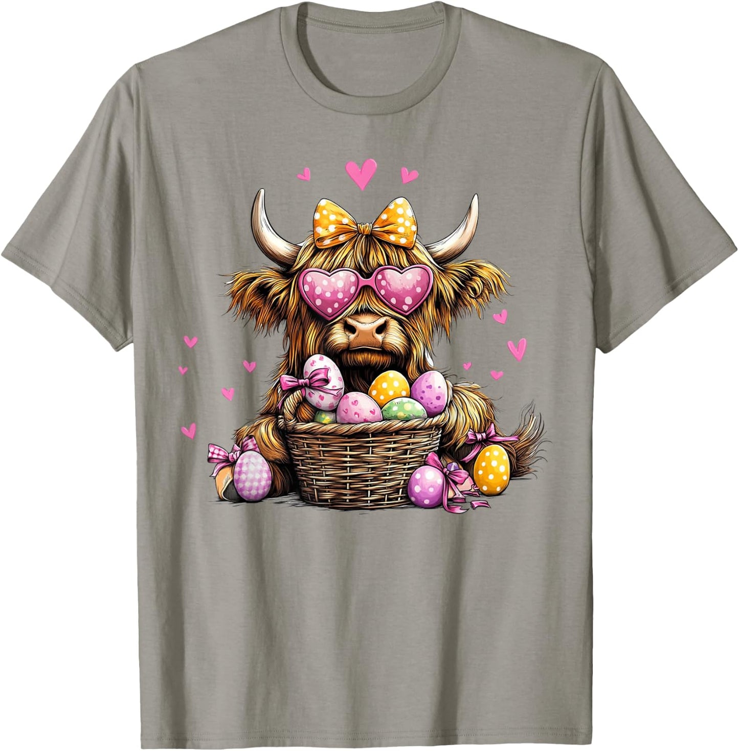 Easter Day Highland Cow Cute Cow Easter Happy Easter T-Shirt - T-Shirt | Sand