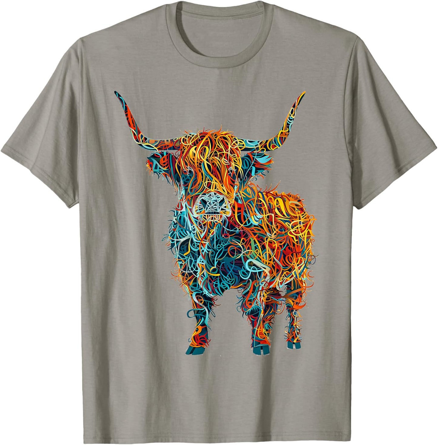 Highland Cow Abstract Animal Art Graphic Highland Cow T-Shirt - T-Shirt | Sand