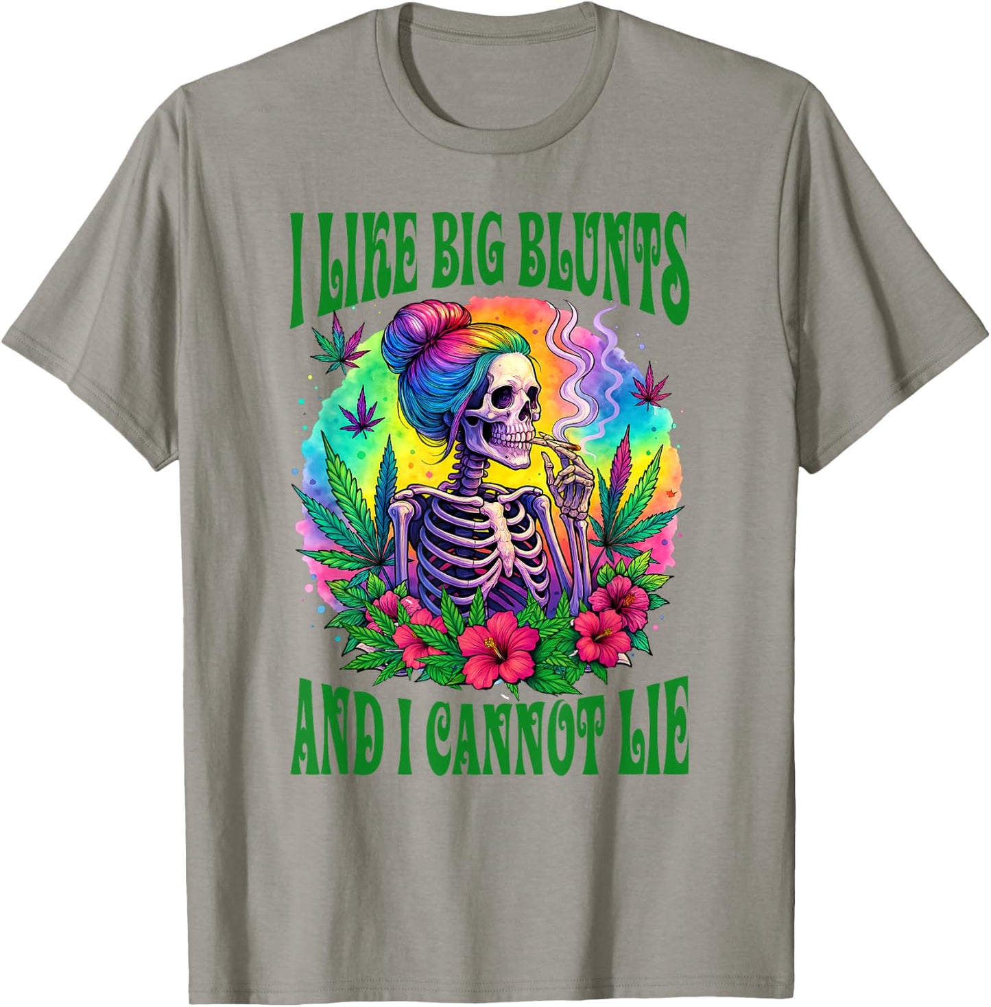 Cannabis Weed Lover Skeleton I Like Big Blunts I Cannot Lie T-Shirt - T-Shirt | Sand