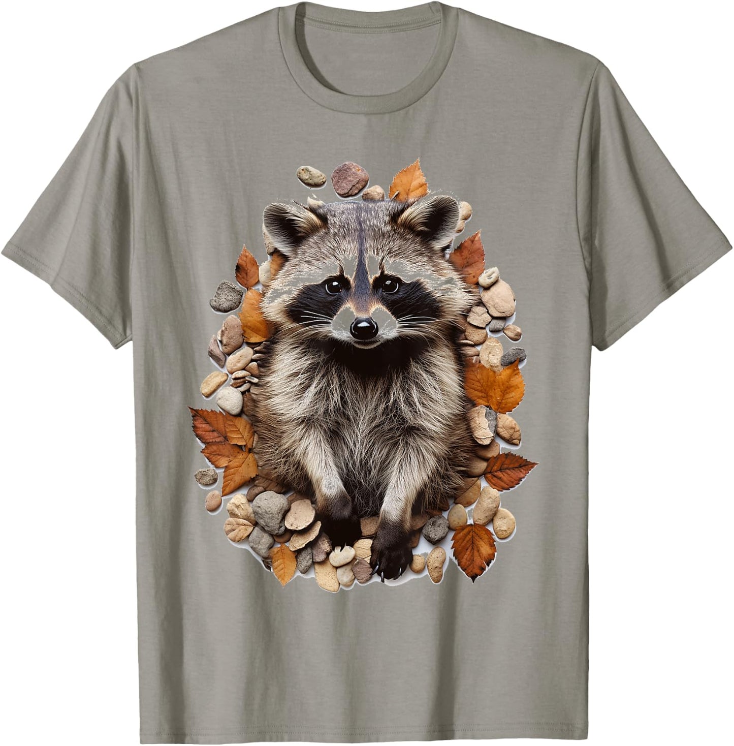 Raccoon Animal Nature Pattern Stones Illustration Face Raccoon , white, S T-Shirt - T-Shirt | Sand