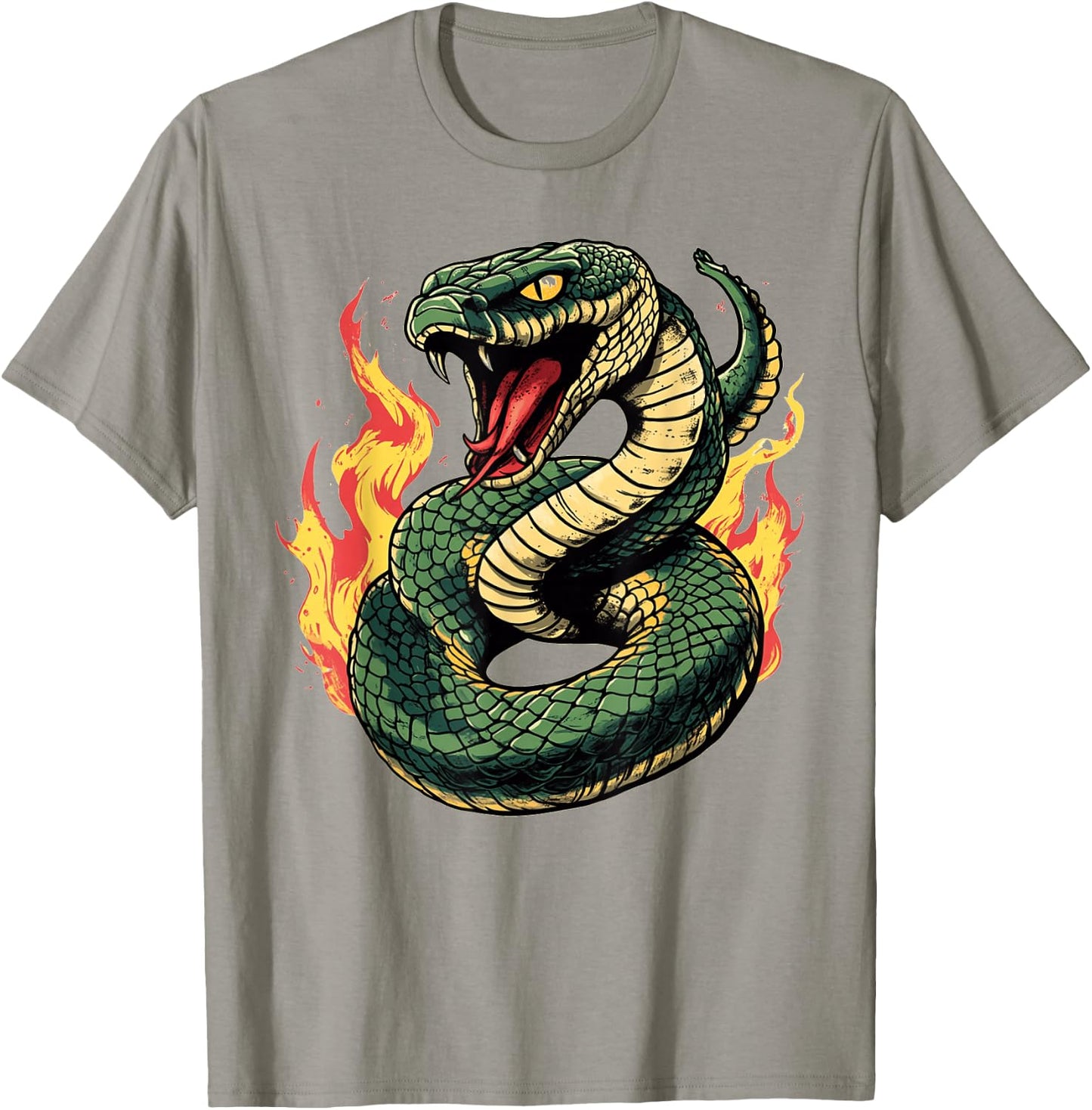 Venomous Snake Cobra Striking Fire Design T-Shirt - T-Shirt | Sand