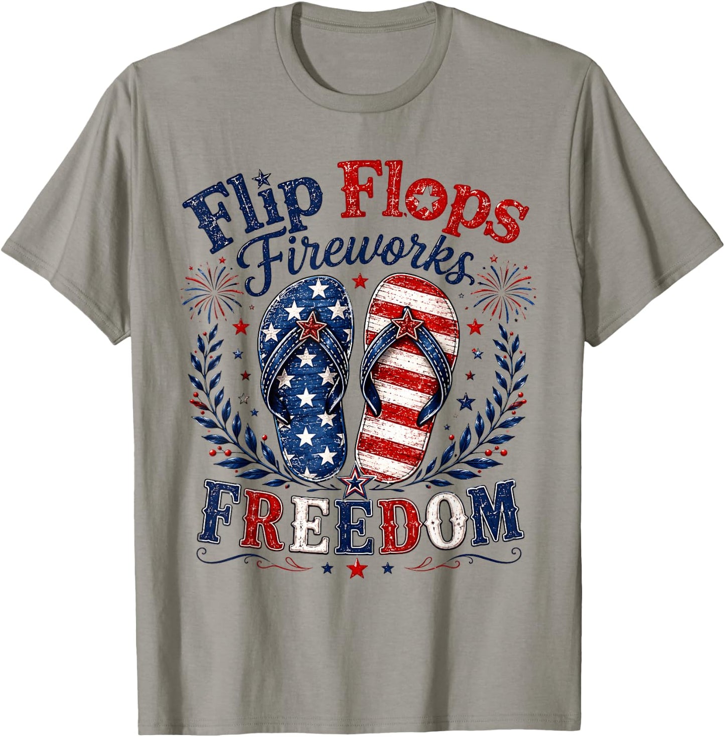 Flip Flops Fireworks Freedom USA Flag Summer 4th of July T-Shirt - T-Shirt | Sand