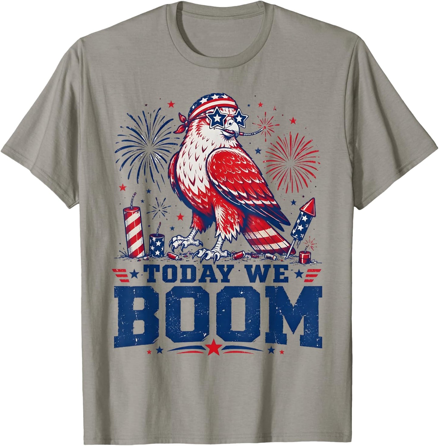 Retro Funny 4th of July Eagle Beer Today We Boom Fireworks T-Shirt - T-Shirt | Sand