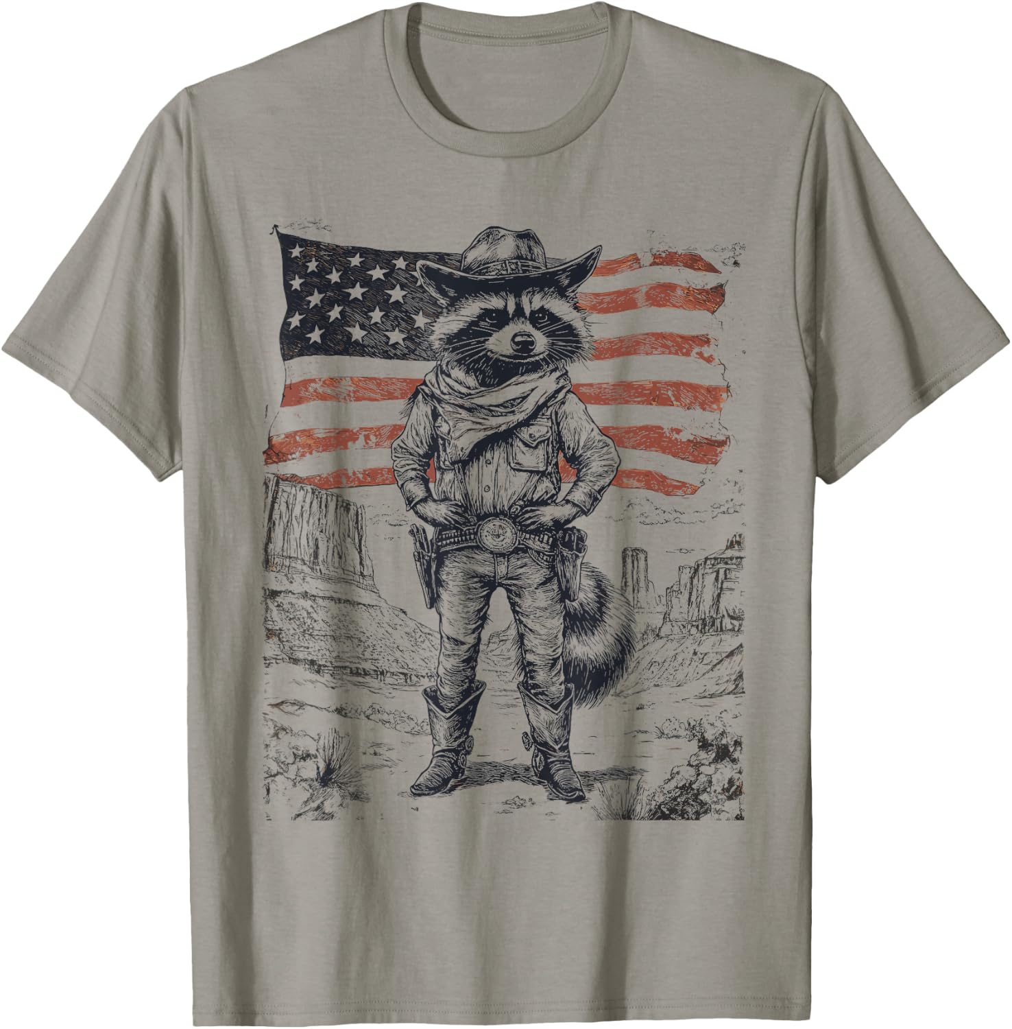 Wild West Cowboy Raccoon 4th of July Western Rodeo T-Shirt - T-Shirt | Sand