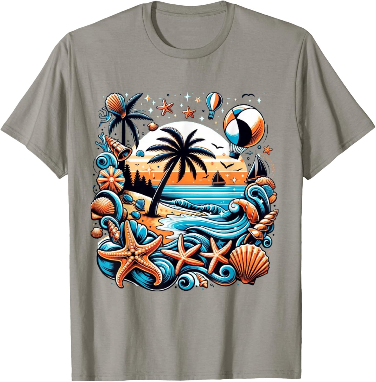 Ocean Themed Blue Starfish and Shells Women's , white, S T-Shirt - T-Shirt | Sand