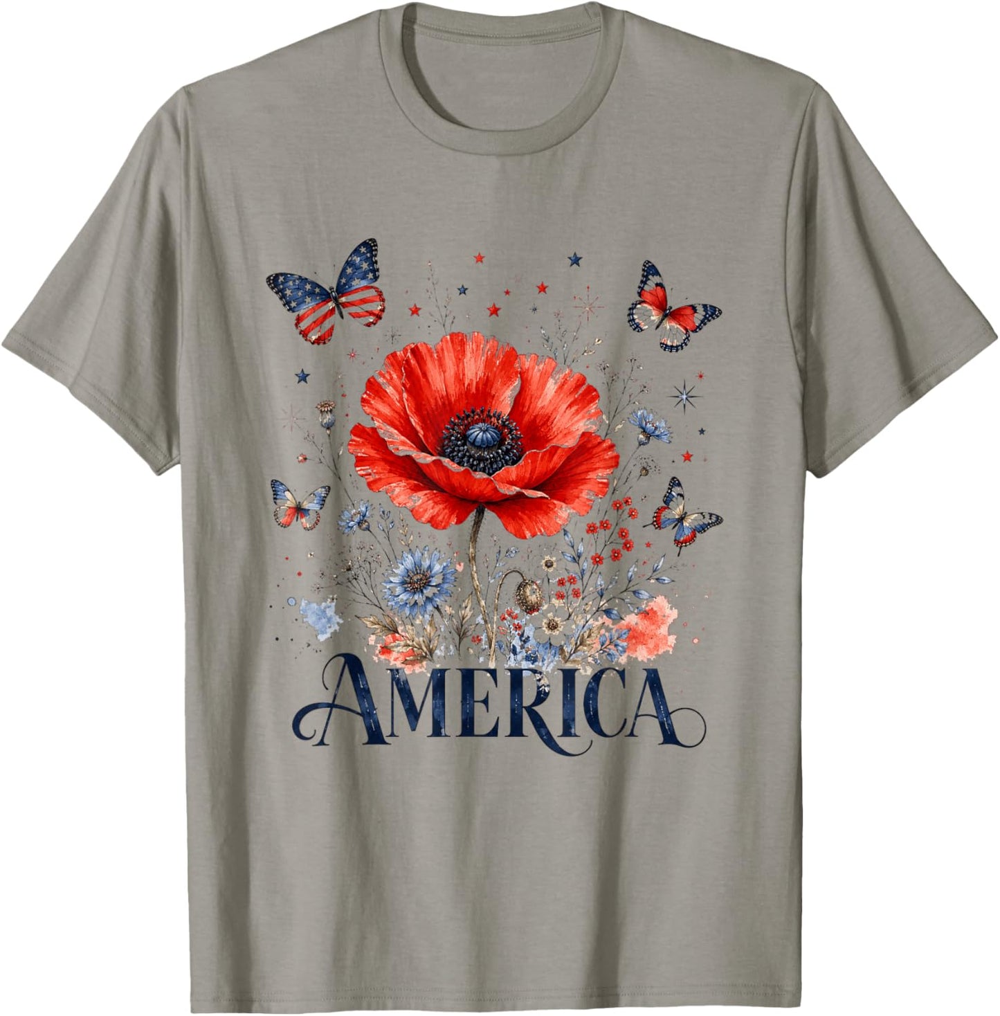America 1776-2026 Women 250 Years of Freedom Poppies Poppy T-Shirt - T-Shirt | Sand