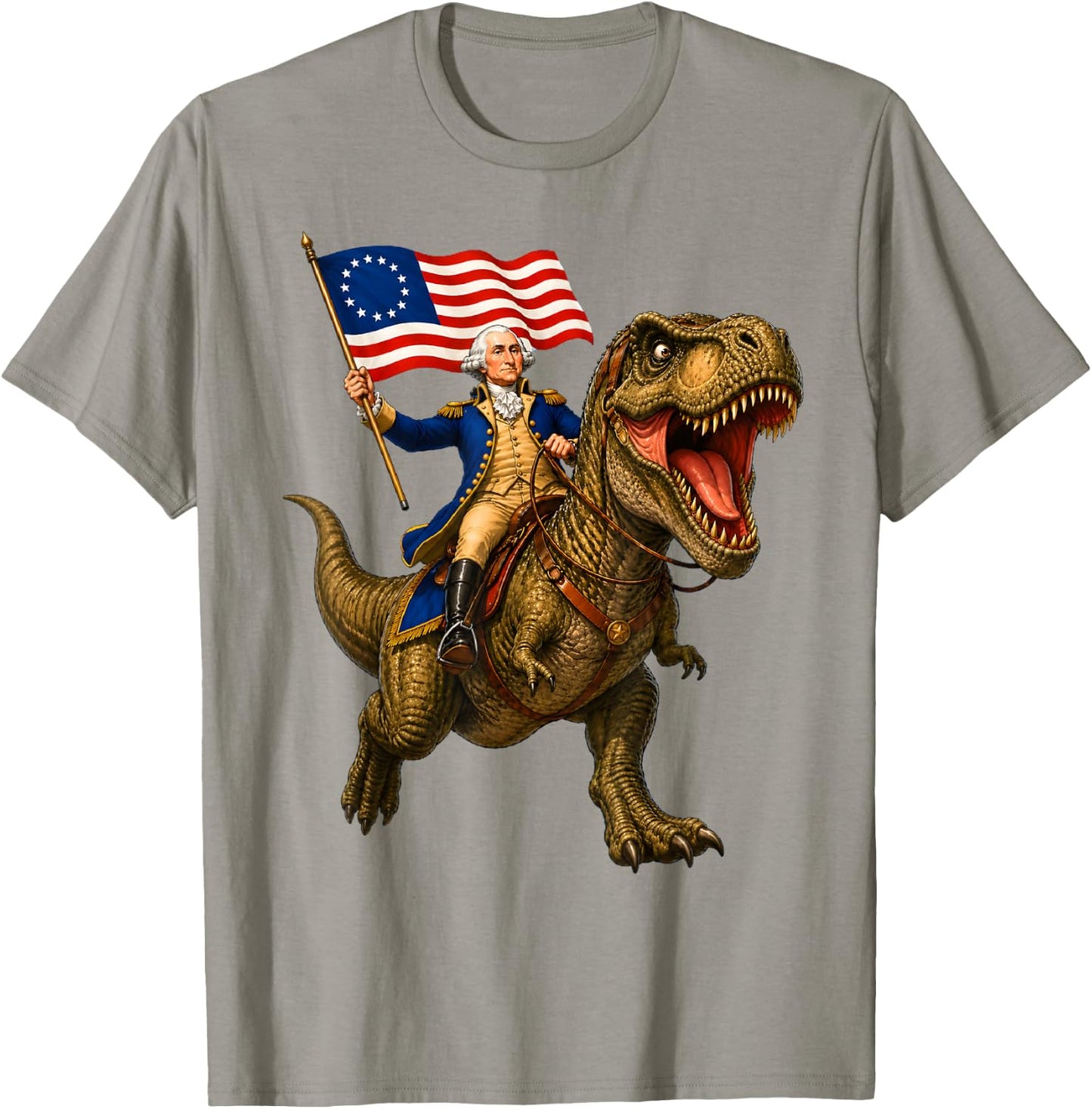George Washington Riding a Dinosaur T-Shirt - T-Shirt | Sand