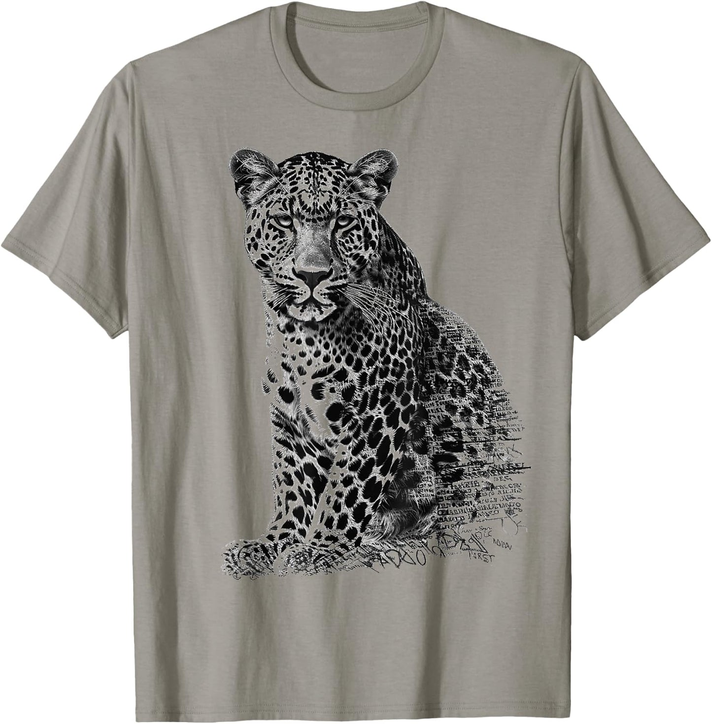 Leopard Drawing Text Animal Art Abstract Graphic Leopard T-Shirt - T-Shirt | Sand