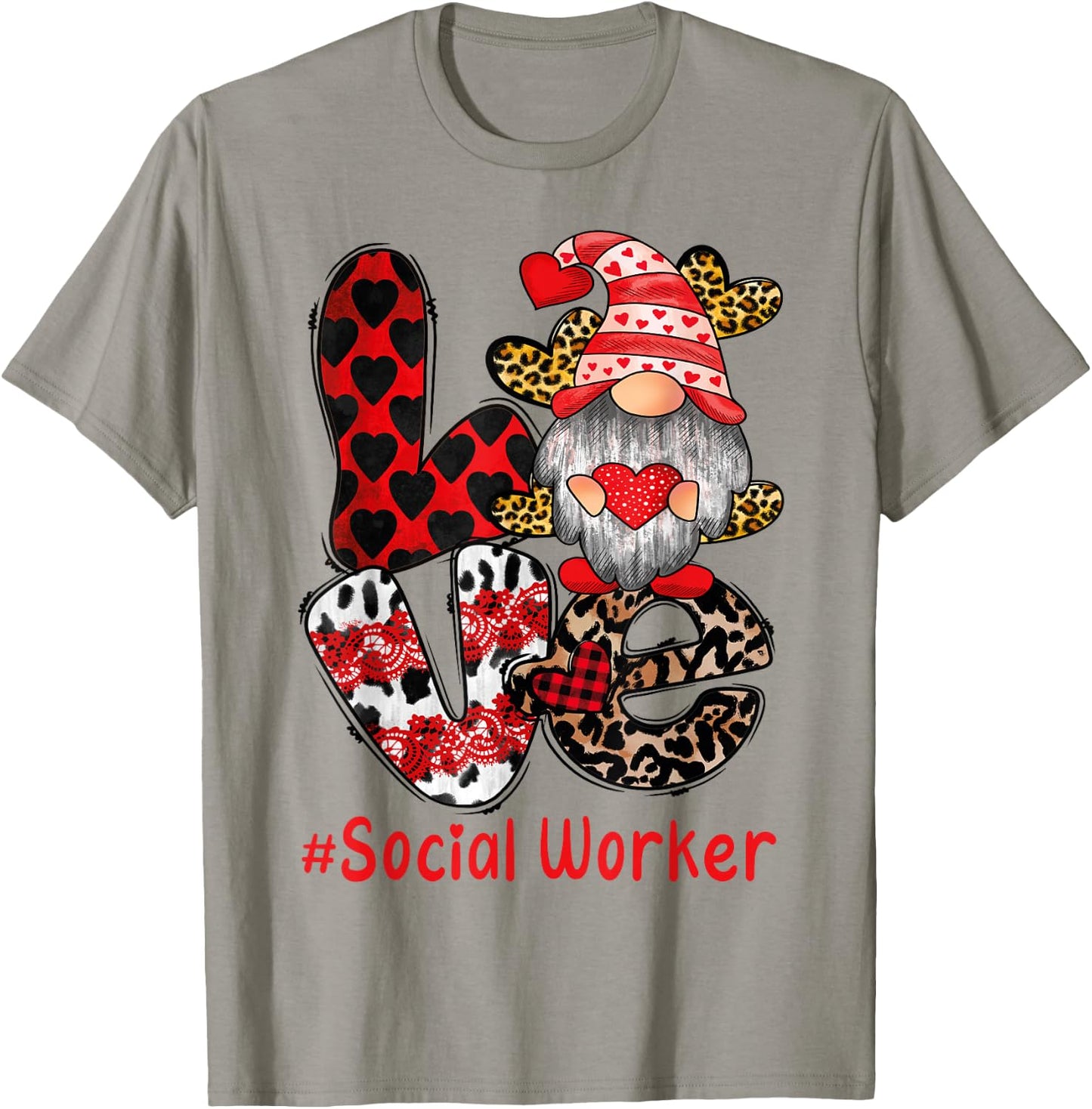 Social Worker Valentines Day Love Heart gnome social work T-Shirt - T-Shirt | Sand