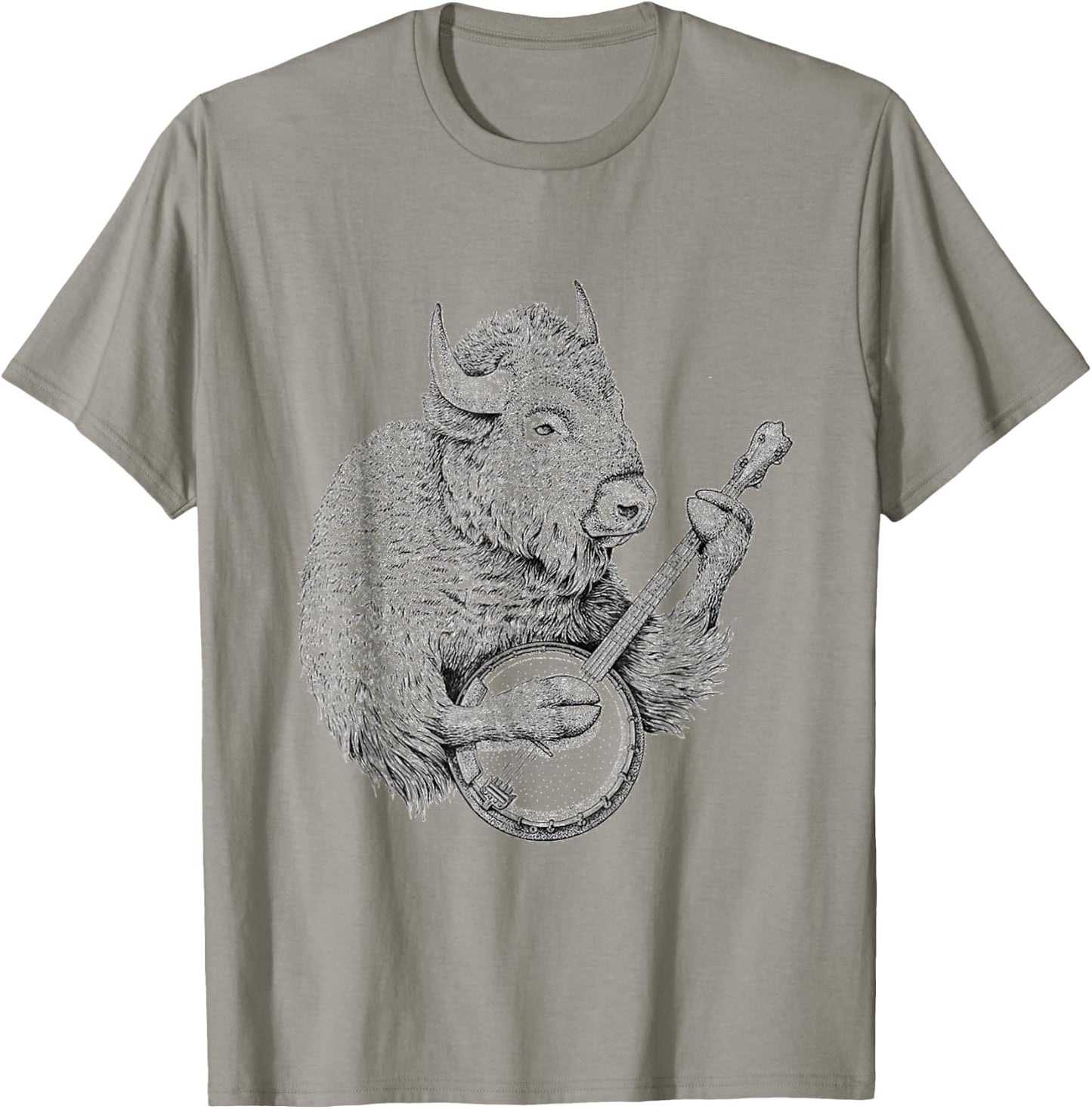 Buffalo Retro Bison Animal playing banjo T-Shirt - T-Shirt | Sand