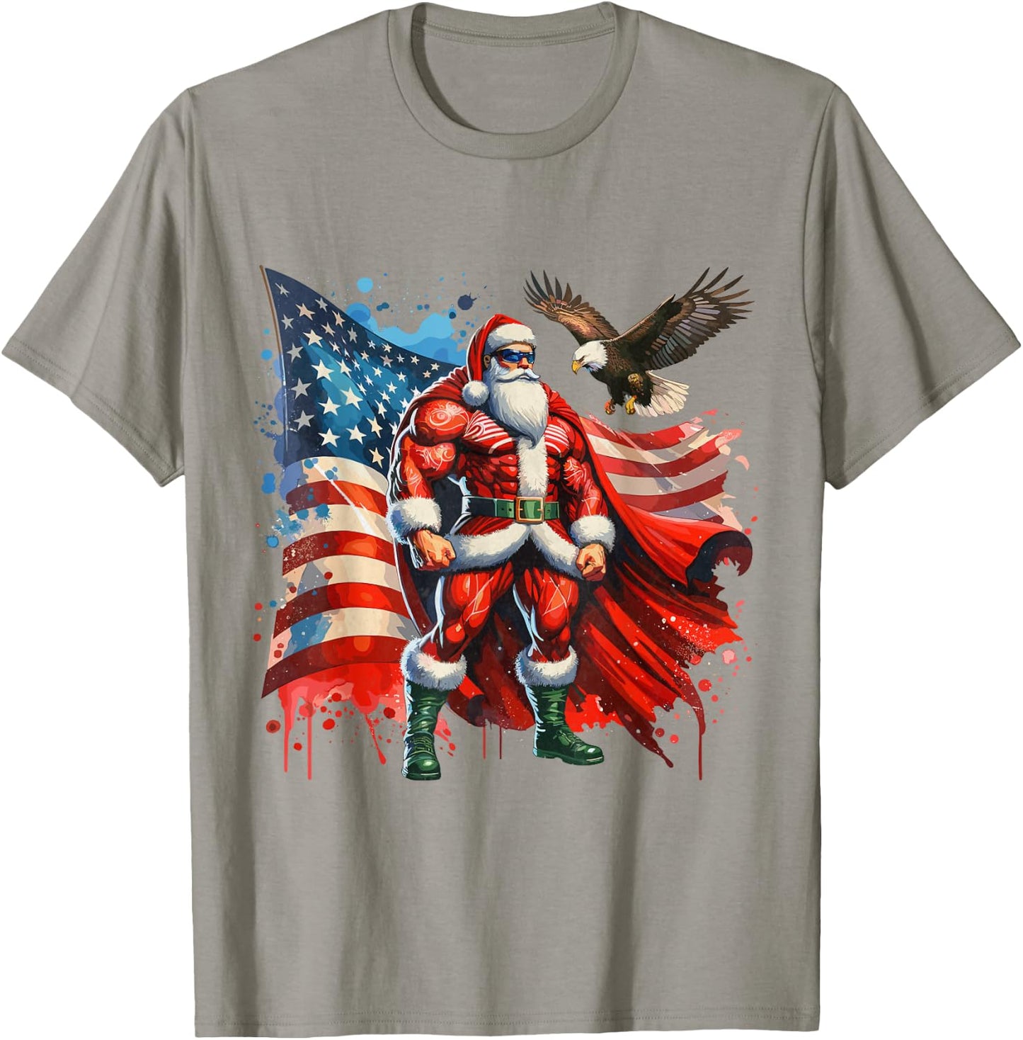 Funny Santa Claus Vintage Patriotic American flag T-Shirt - T-Shirt | Sand