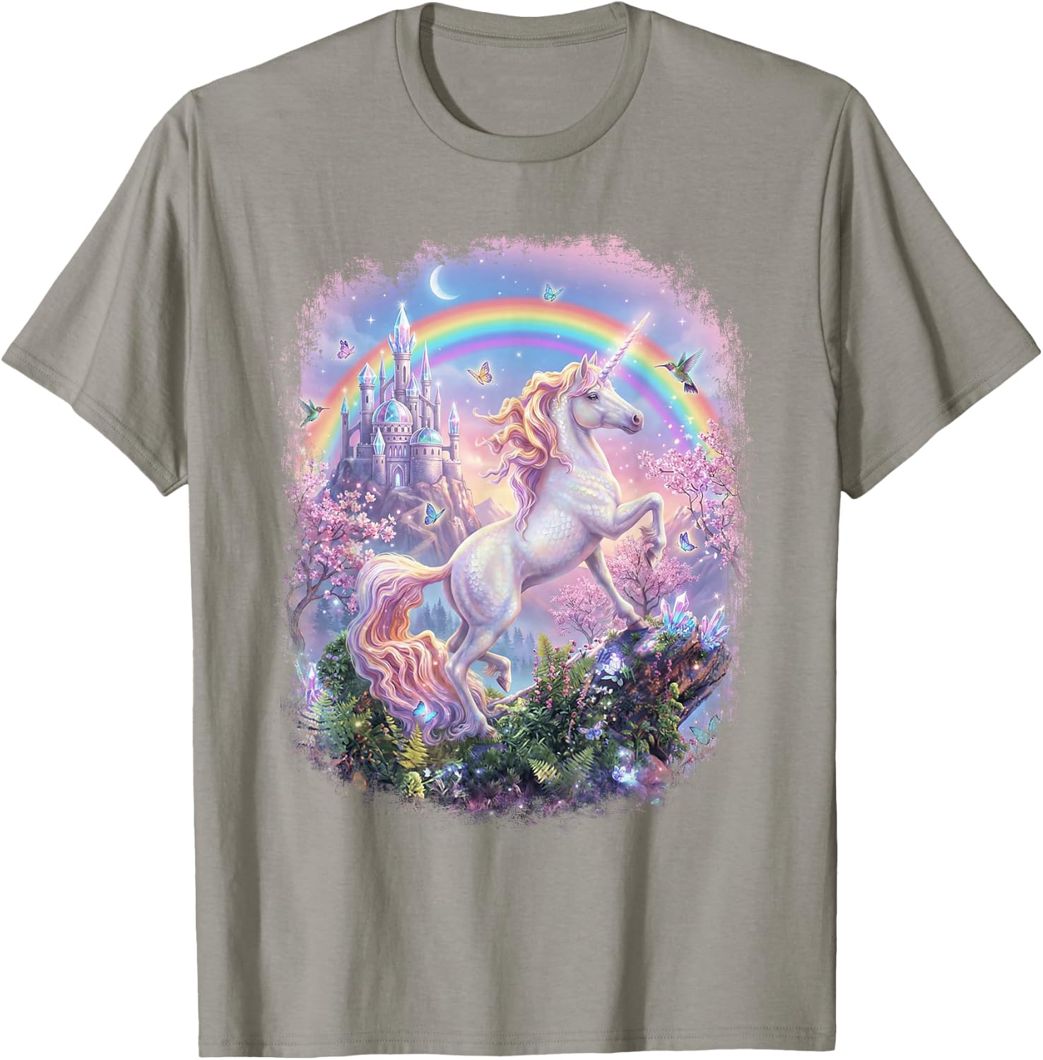 Unicorn Rainbow Castle Magical Graphic Girls T-Shirt - T-Shirt | Sand