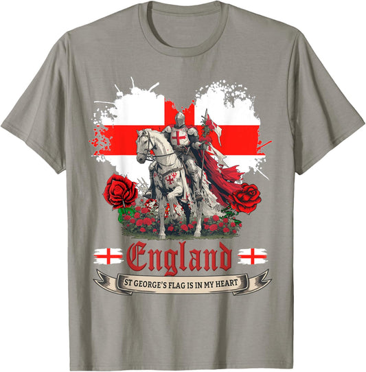 St Georges Day England Idea & English Flag Heart T-Shirt - T-Shirt | Sand
