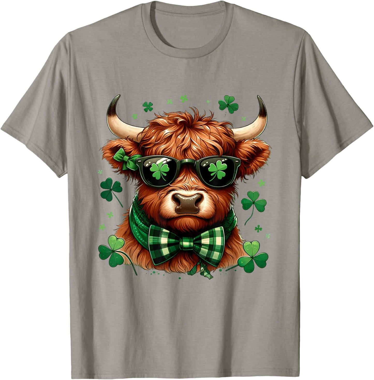 Highland Cow St Patricks Day Lucky Shamrock Men Women Kids T-Shirt - T-Shirt | Sand