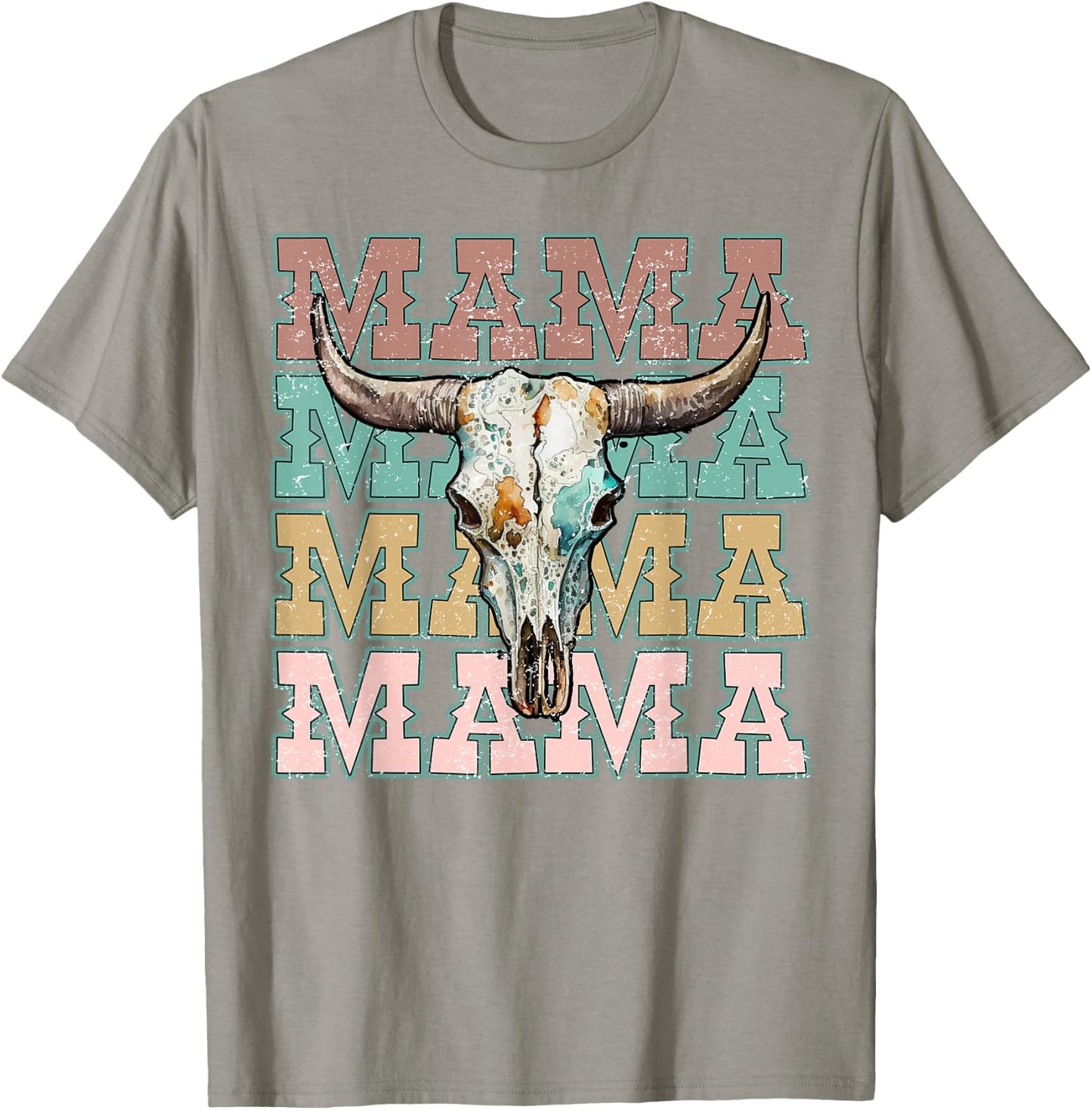 Mama Western Mom Retro Bull Skull Cow Skull Mom T-Shirt - T-Shirt | Sand