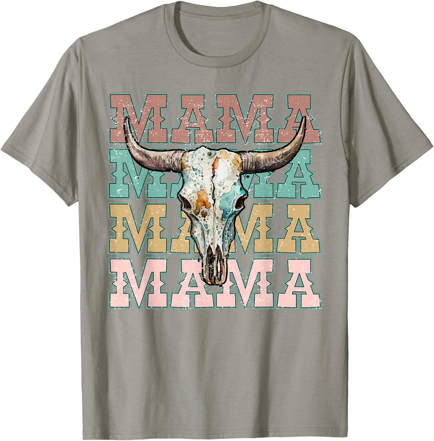 Mama Western Mom Retro Bull Skull Cow Skull Mom T-Shirt - T-Shirt | Sand