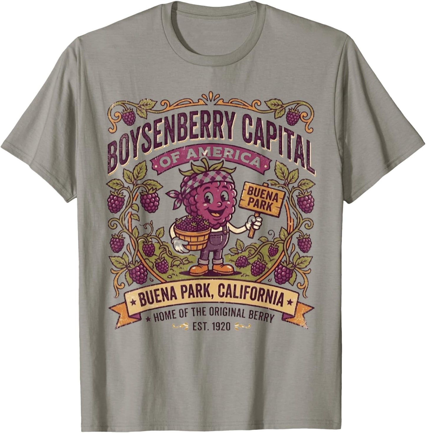 Buena Park, CA - Boysenberry Capital - Vintage Mascot Logo T-Shirt - T-Shirt | Sand
