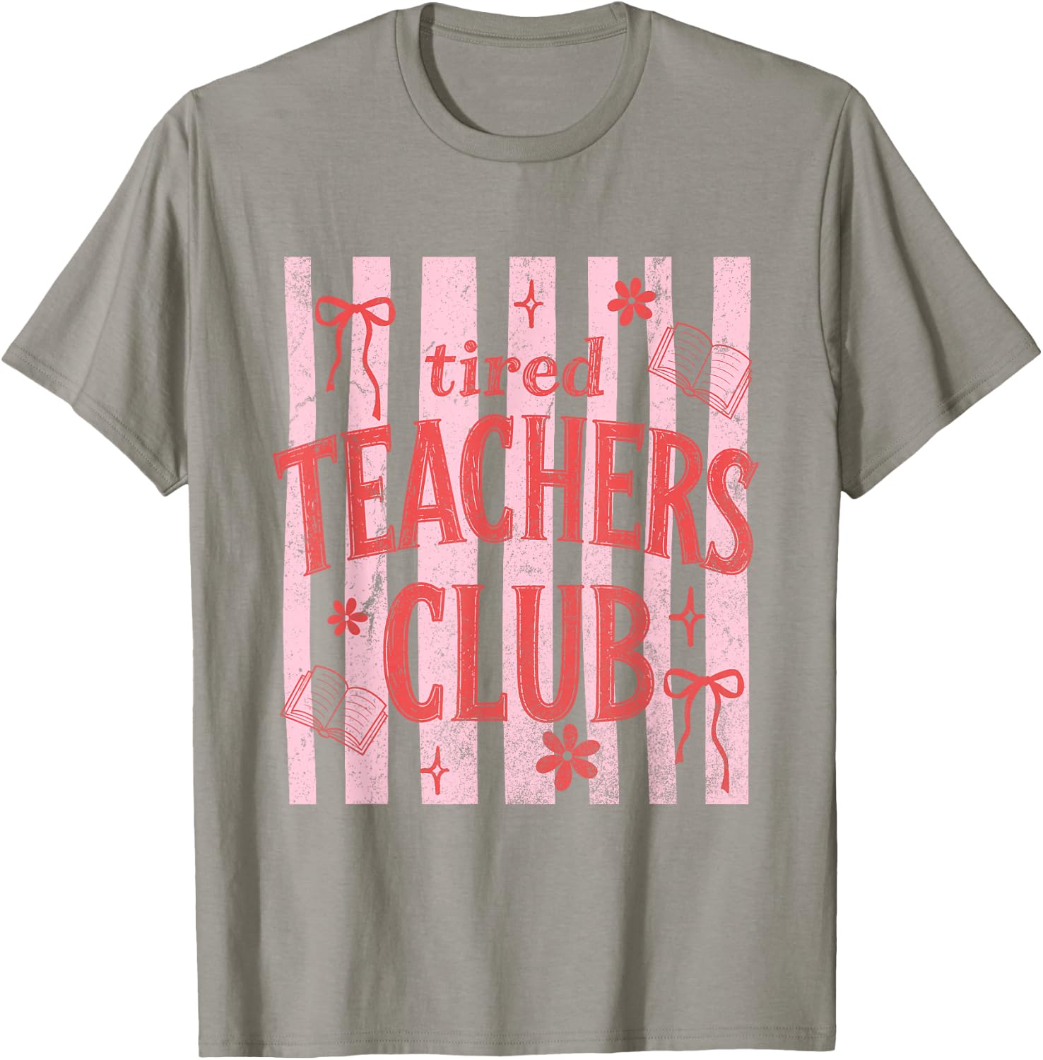 Tired Teachers Club Stripes Summer Break Last-Day of School T-Shirt - T-Shirt | Sand