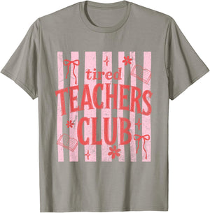 Tired Teachers Club Stripes Summer Break Last-Day of School T-Shirt - T-Shirt | Sand
