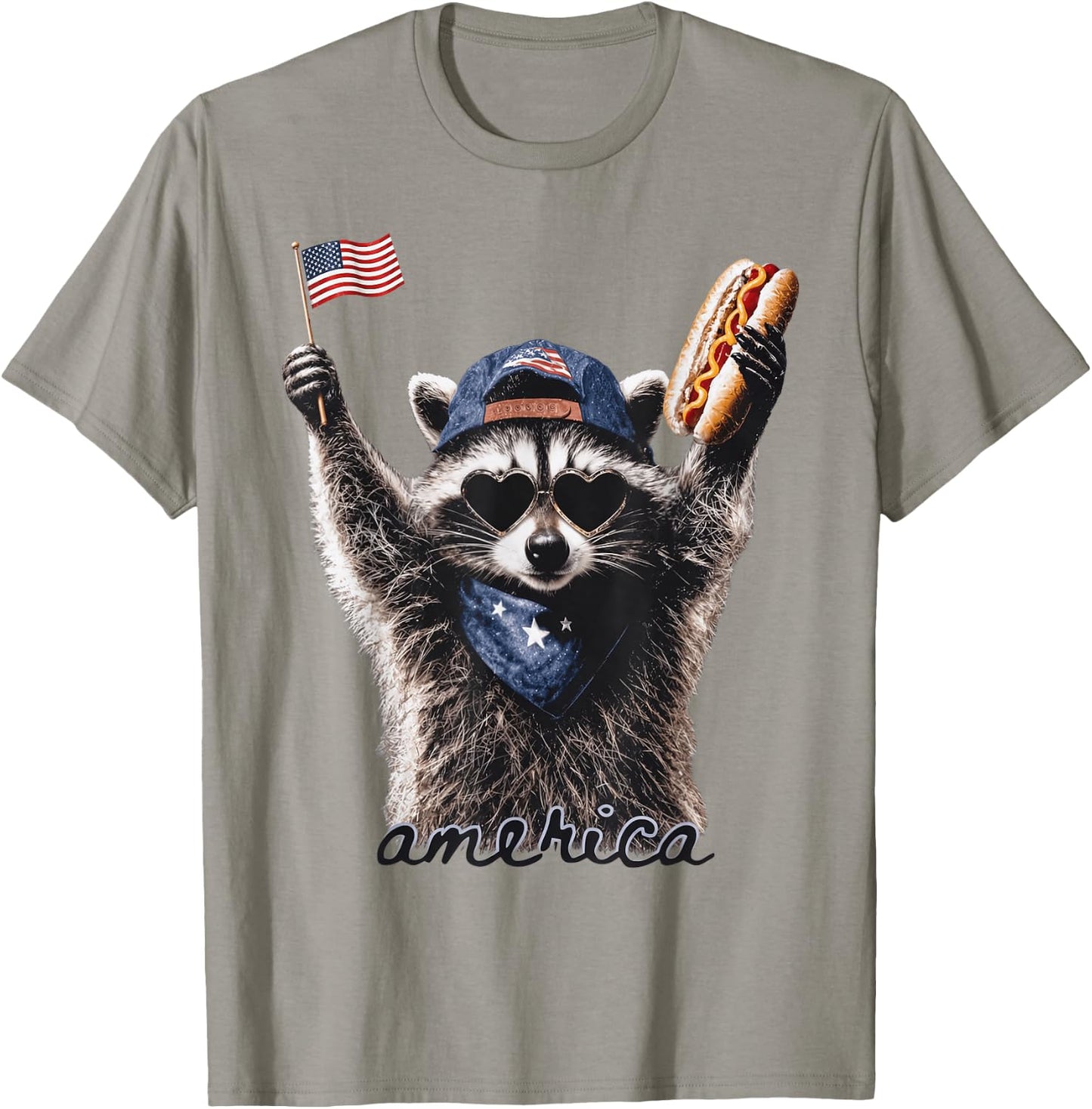 Patriotic Raccoon Flag n Hotdog 4th of July America T-Shirt - T-Shirt | Sand